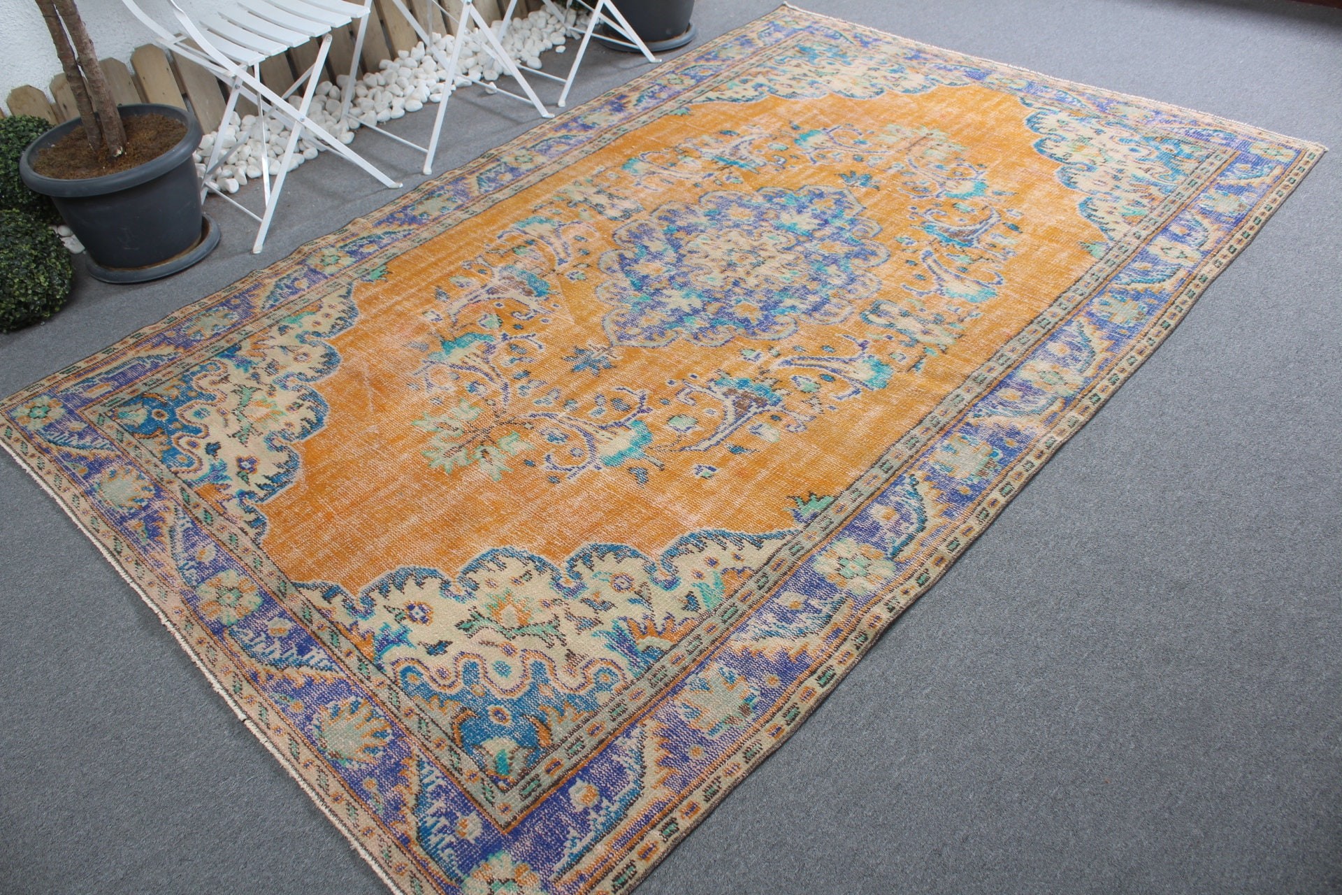 Ev Dekorasyonu Halıları, Salon Halıları, Yatak Odası Halısı, Turuncu Oushak Halısı, Mutfak Halısı, Vintage Halı, 5.6x9.4 ft Büyük Halı, Sevimli Halı, Türk Halısı, Sanat Halısı