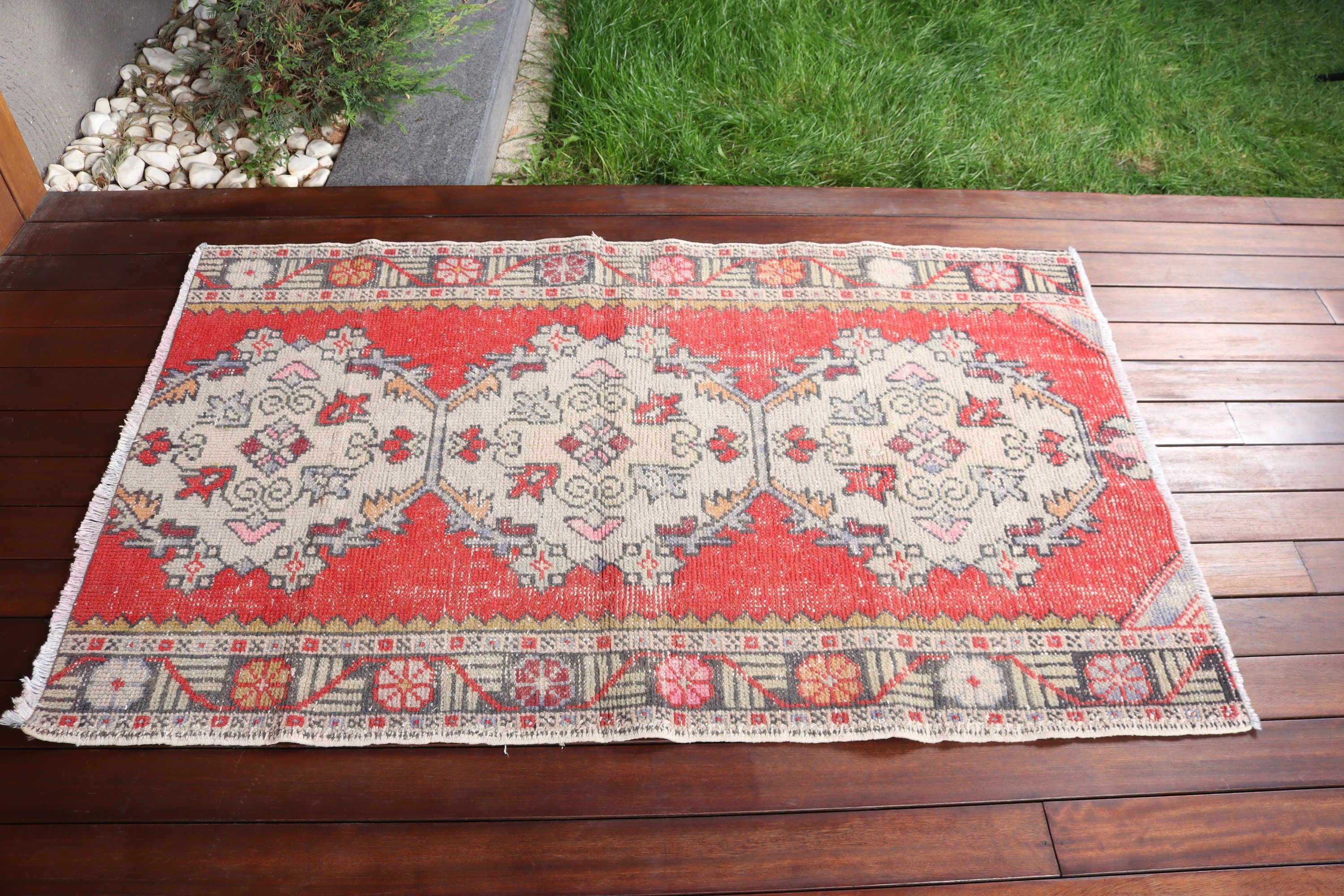 Türk Halısı, Boho Vurgulu Halılar, Dekoratif Halılar, Lüks Halı, Kırmızı Lüks Halılar, Organik Halı, Vintage Halı, 3.1x5 ft Vurgulu Halı, El Dokuma Halı