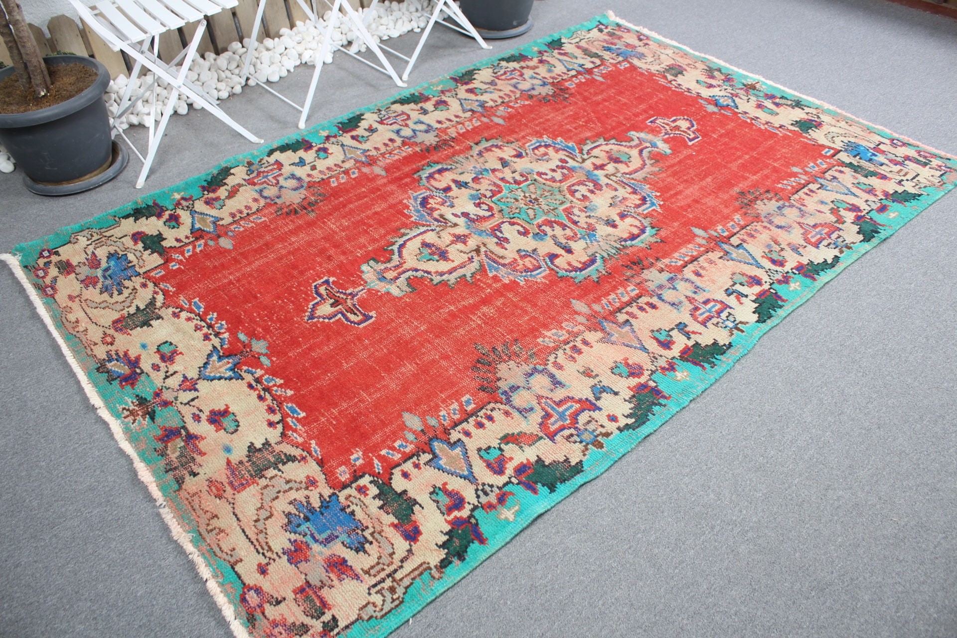 Vintage Halılar, Kırmızı Ev Dekor Halısı, Türk Halısı, 5.2x8.1 ft Büyük Halı, Doğal Halı, Oryantal Halı, Salon Halıları, Anadolu Halısı, Yemek Odası Halıları