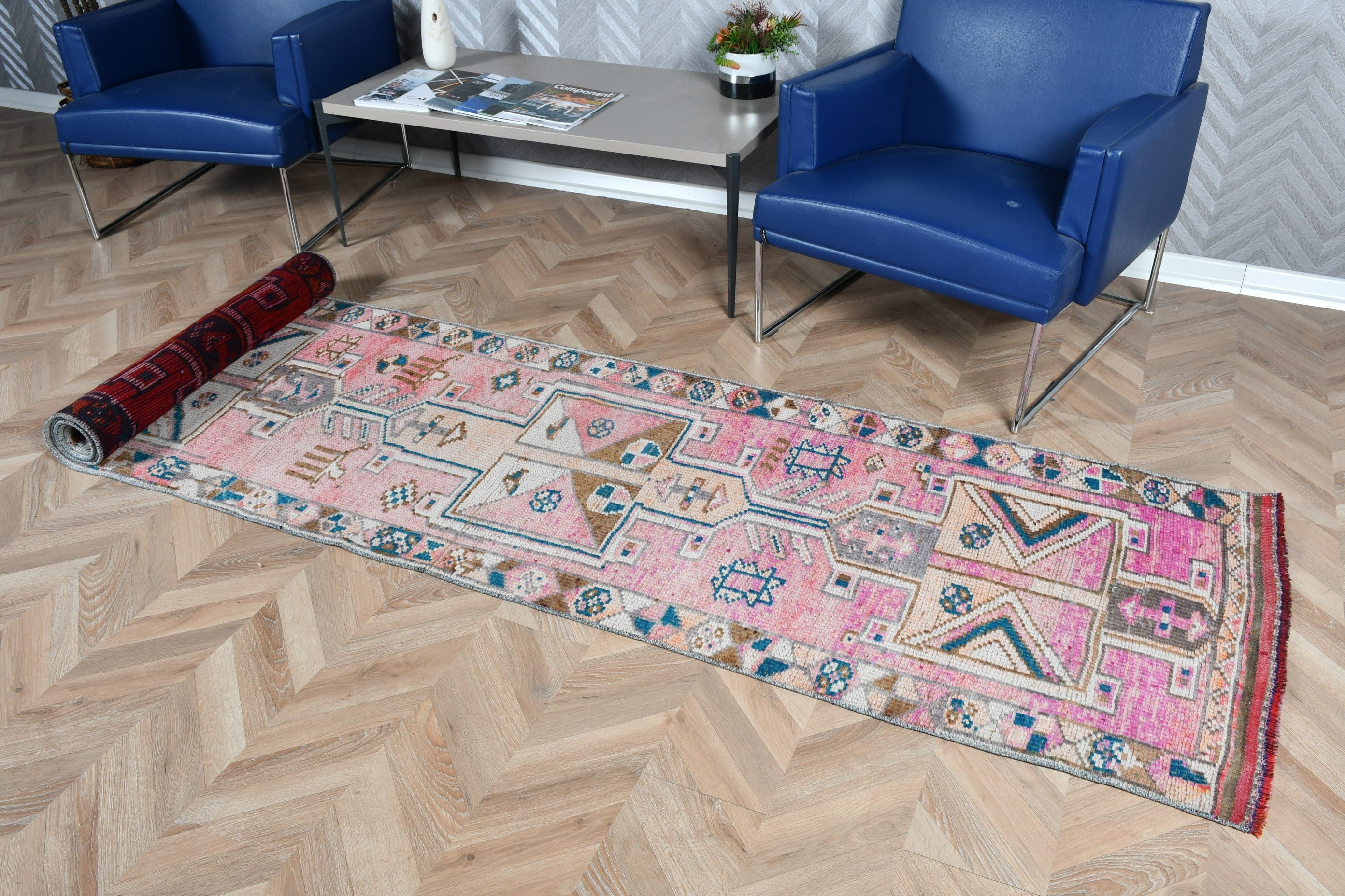 Düğün Halıları, Vintage Halı, Türk Halısı, Pembe Mutfak Halıları, 2.7x12.6 ft Runner Halısı, Eski Halı, Ev Dekor Halısı, Runner Halıları