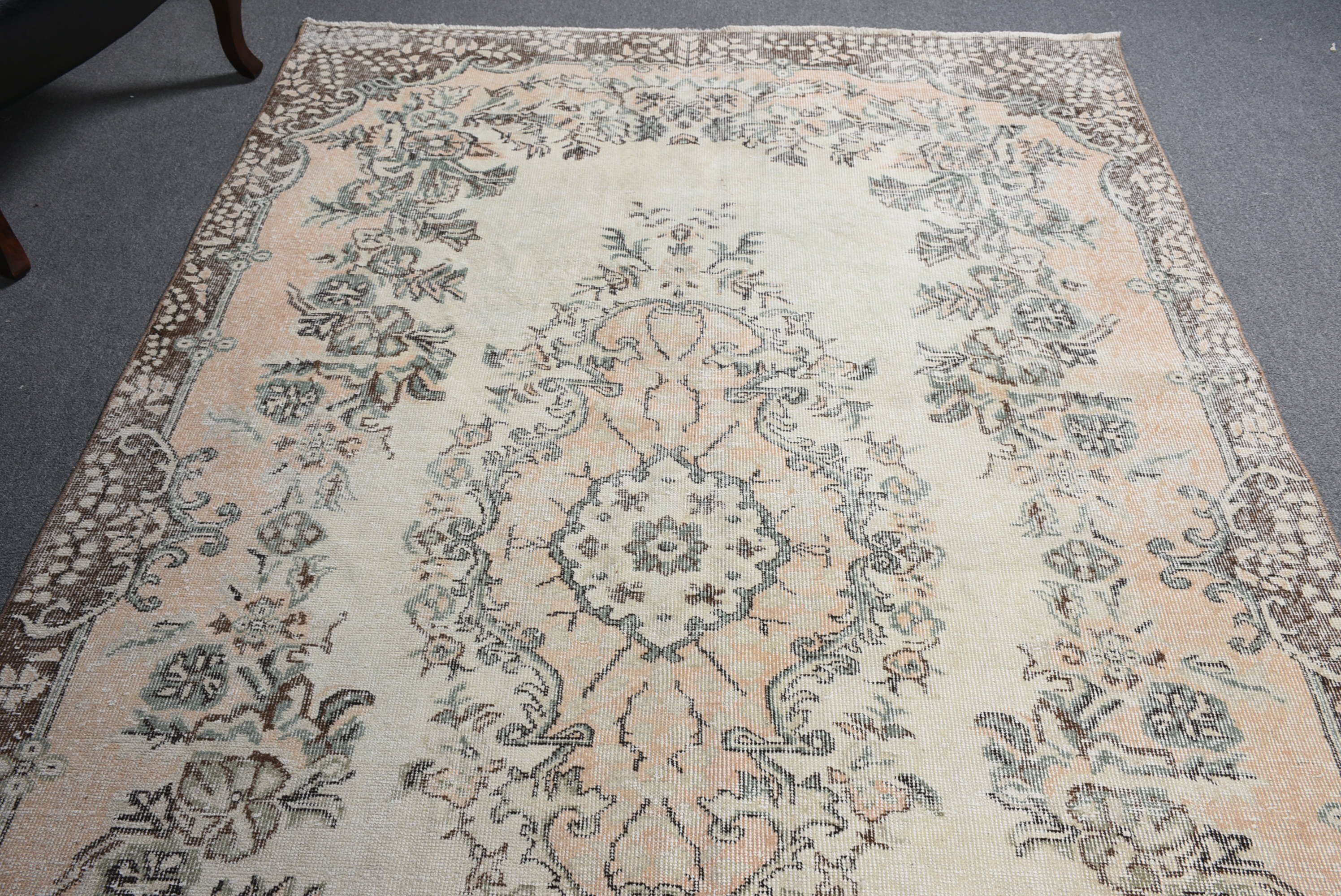 6.1x9.4 ft Large Rug, Vintage Rug, Living Room Rug, Cute Rug, Beige Moroccan Rug, Turkish Rug, Dining Room Rug, Floor Rug, Oushak Rugs