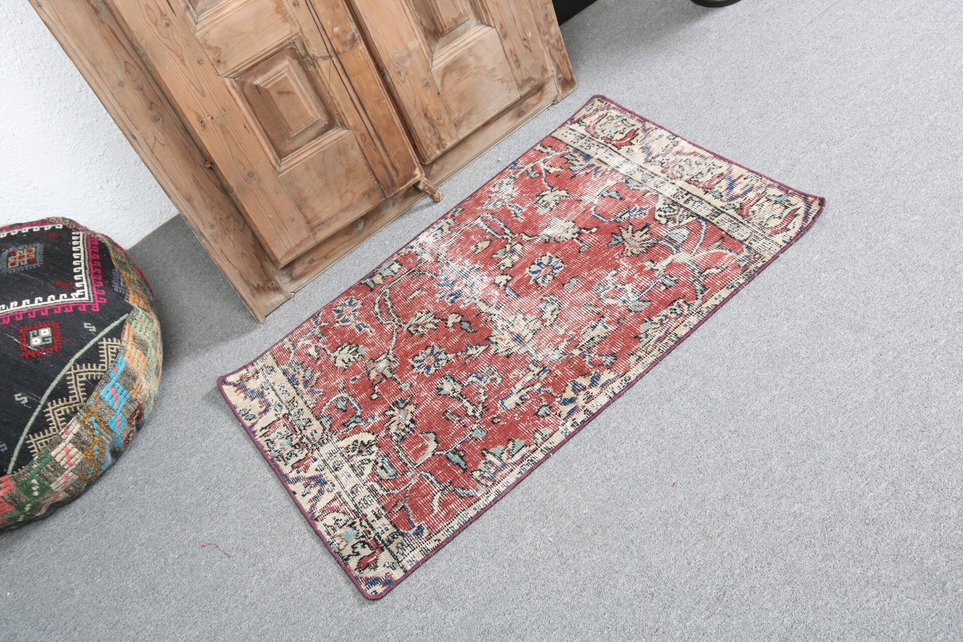 Türk Halıları, Kırmızı Ev Dekorasyonu Halısı, Küçük Boho Halıları, Küçük Alan Halıları, Vintage Halılar, 2x3.3 ft Küçük Halı, El Dokuma Halı