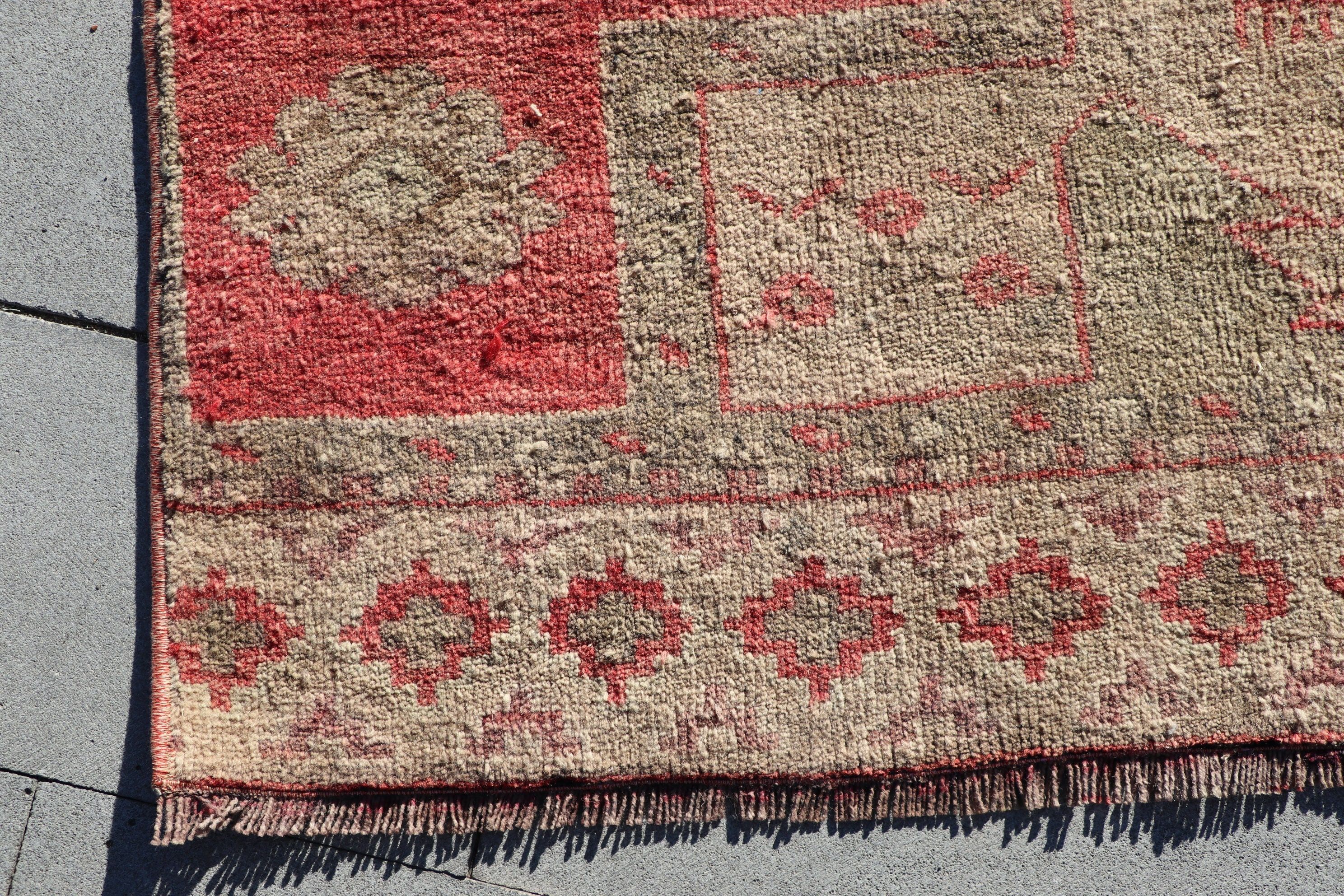 Red Moroccan Rug, Aztec Rugs, Rugs for Kitchen, Vintage Rugs, Turkish Rug, Kitchen Rugs, Corridor Rug, Oushak Rug, 3.3x9.5 ft Runner Rug
