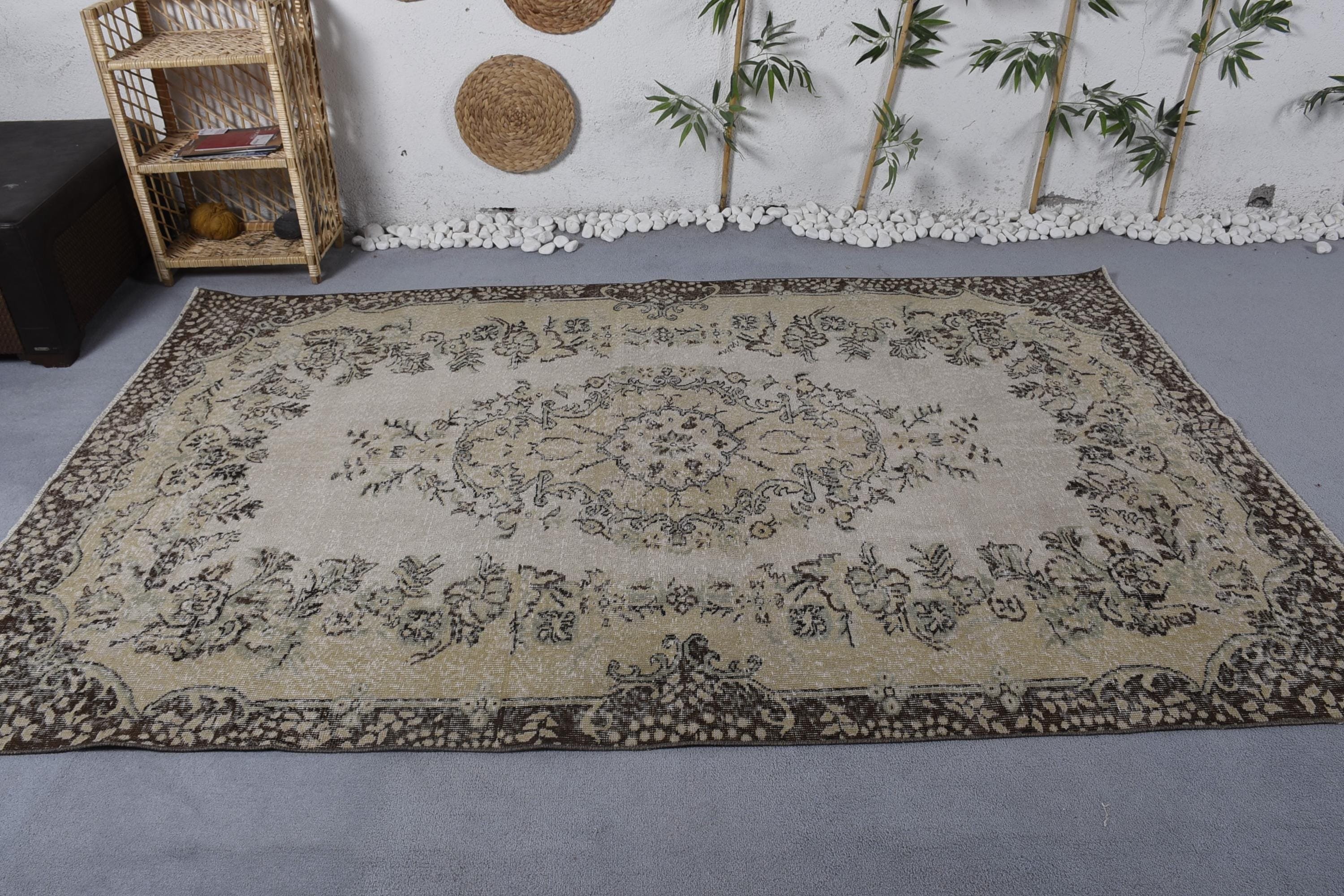 Beige Neutral Rugs, Turkish Rugs, Oushak Rugs, Large Boho Rug, 5.5x8.7 ft Large Rug, Vintage Rug, Handwoven Rugs, Dining Room Rugs