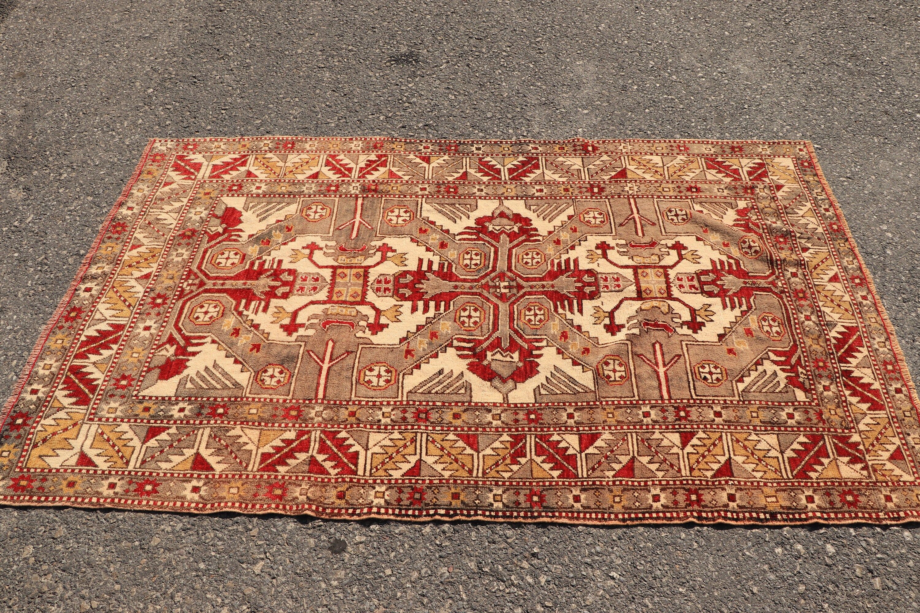 Turkish Rug, Rugs for Bedroom, Red Moroccan Rug, Wool Rug, Tribal Rugs, 3.9x6.3 ft Area Rugs, Vintage Rug, Bedroom Rug, Floor Rug, Pale Rug