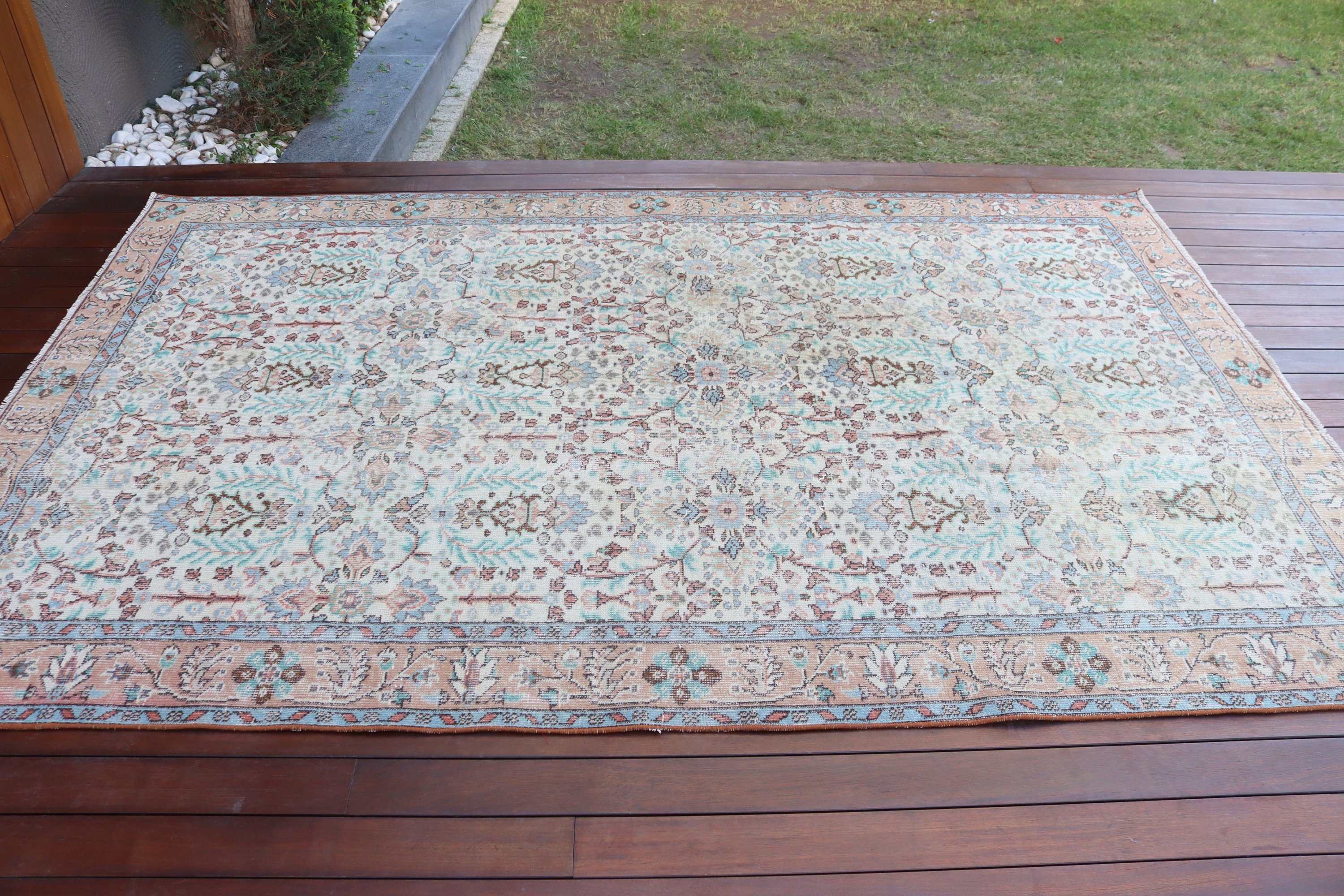 Bej Boho Halı, Anadolu Halıları, Boho Halısı, 5,6x8,7 ft Büyük Halılar, Geleneksel Halı, Oturma Odası Halıları, Salon Halısı, Türk Halısı, Vintage Halılar