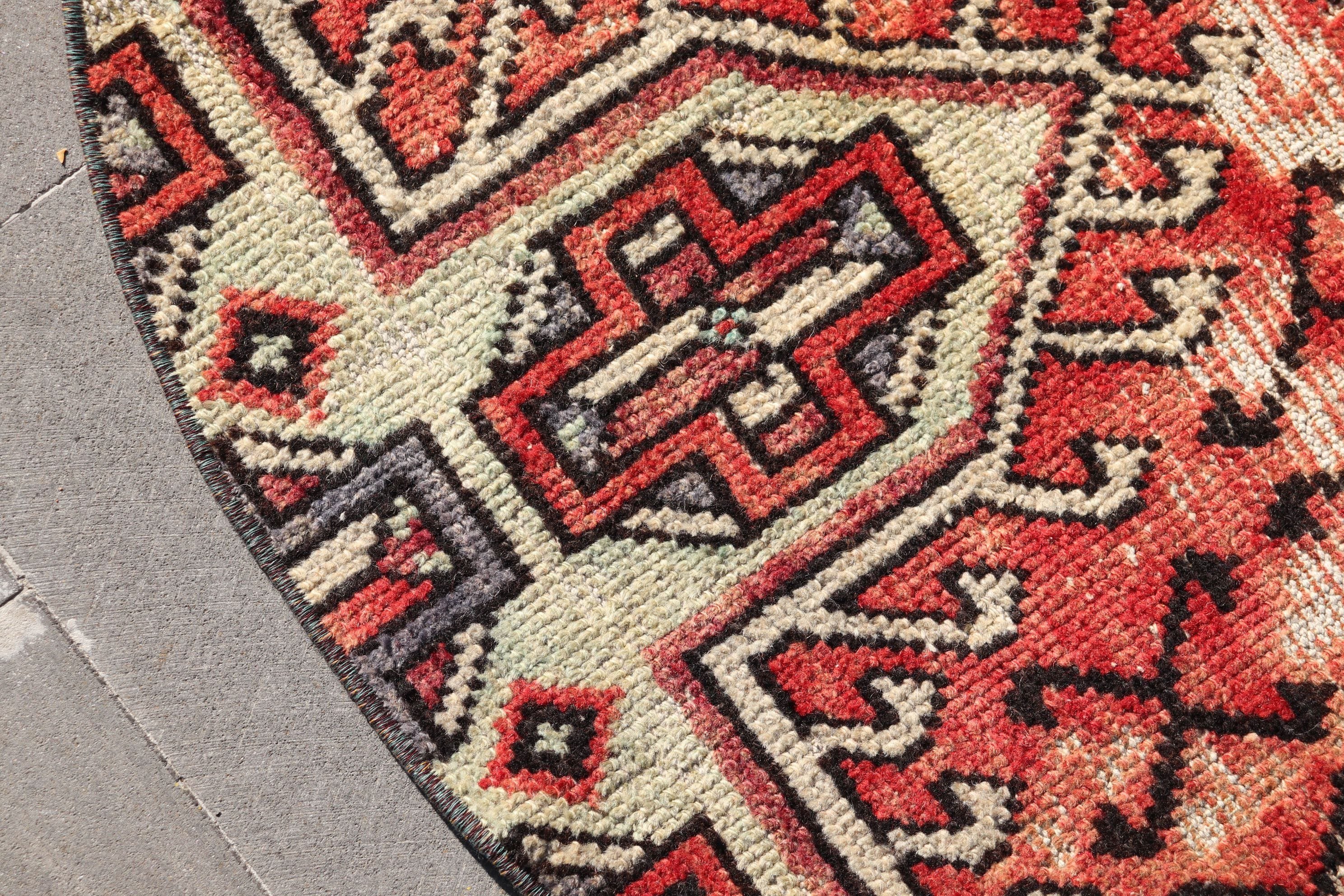 Kitchen Rug, Red Home Decor Rug, Wool Rug, Wall Hanging Rug, Rugs for Kitchen, Bedroom Rug, Turkish Rug, 3x3 ft Small Rugs, Vintage Rug