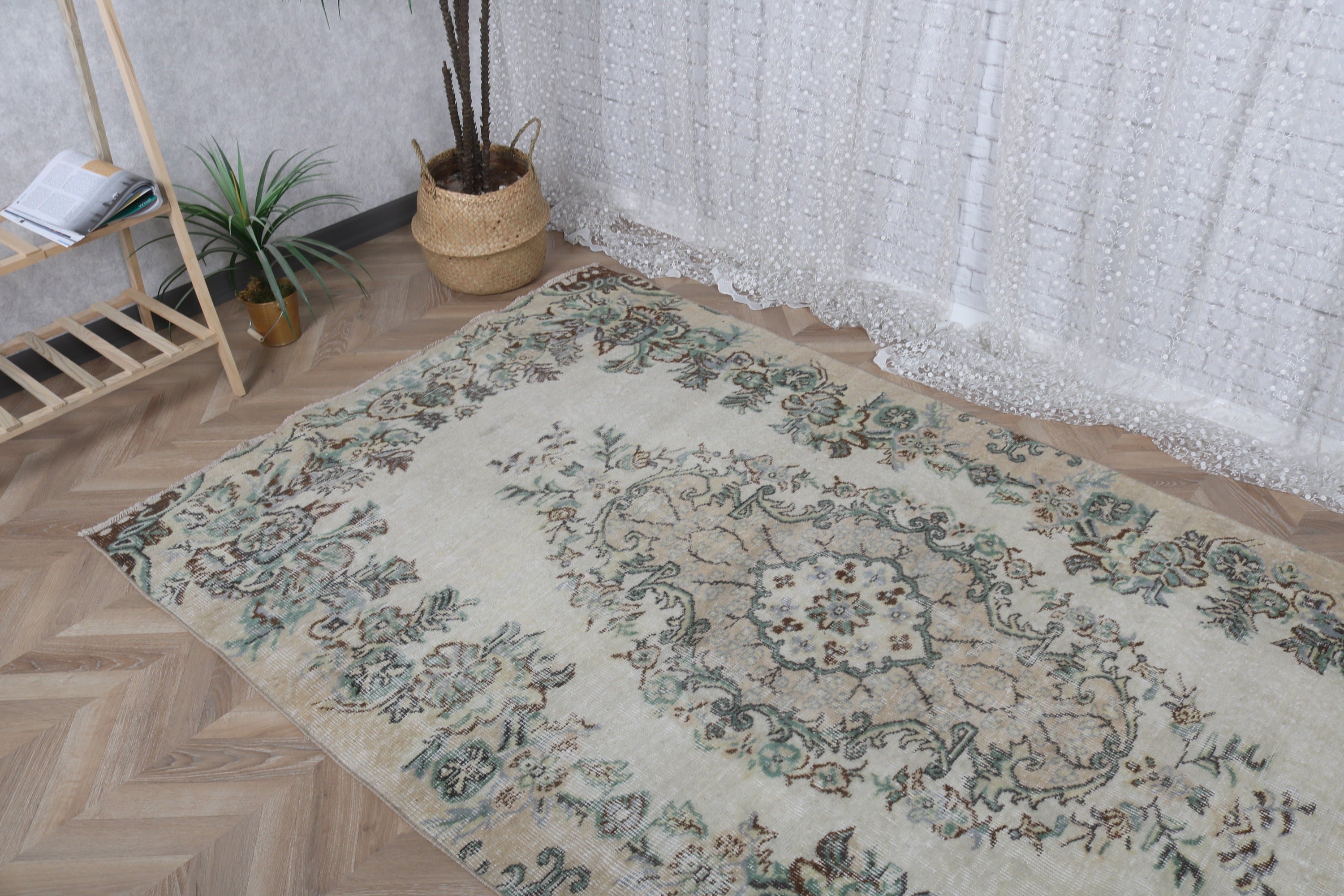 Oushak Halı, Boho Alan Halıları, Kahverengi Fas Halısı, Türk Halıları, Vintage Halılar, Vintage Alan Halısı, Düz Dokuma Halılar, 4,7x7,9 ft Alan Halısı