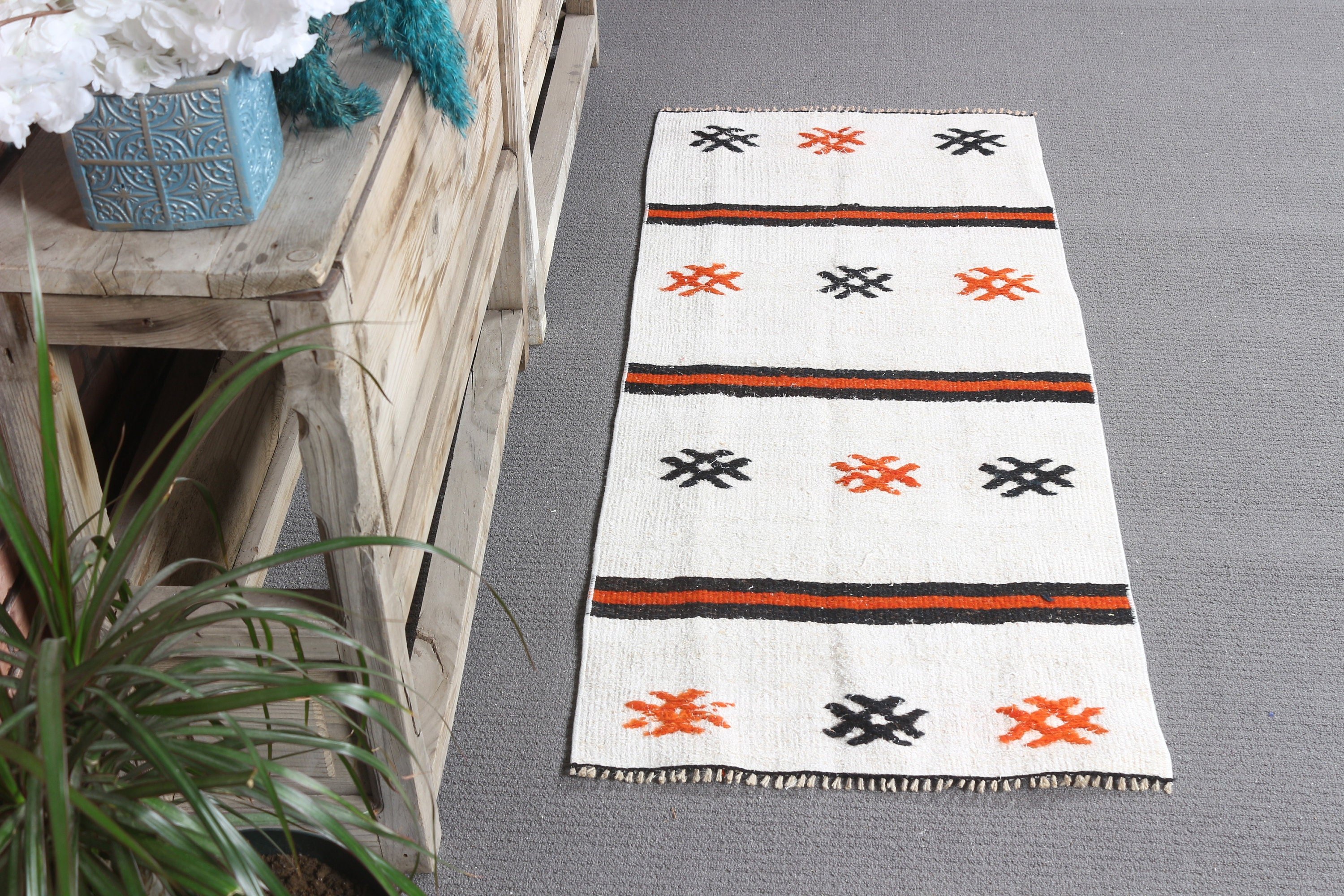 Rugs for Car Mat, Vintage Rug, Cool Rug, Turkish Rug, Bathroom Rugs, Antique Rug, Nursery Rug, 1.8x4.2 ft Small Rugs, White Wool Rug