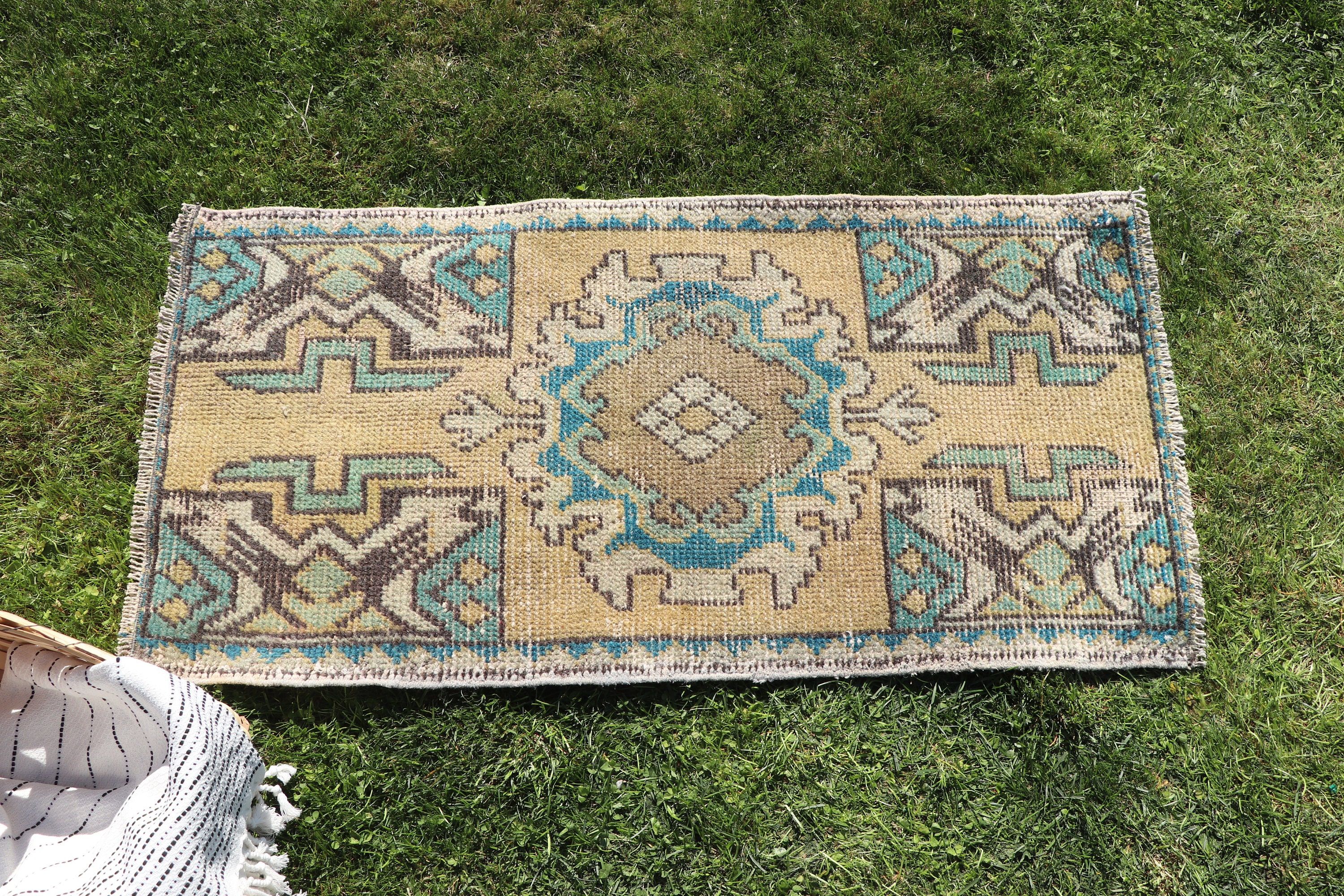 Boho Rugs, Kitchen Rug, Home Decor Rugs, Turkish Rug, Door Mat Rug, 1.5x3.2 ft Small Rug, Yellow Home Decor Rugs, Office Rug, Vintage Rugs