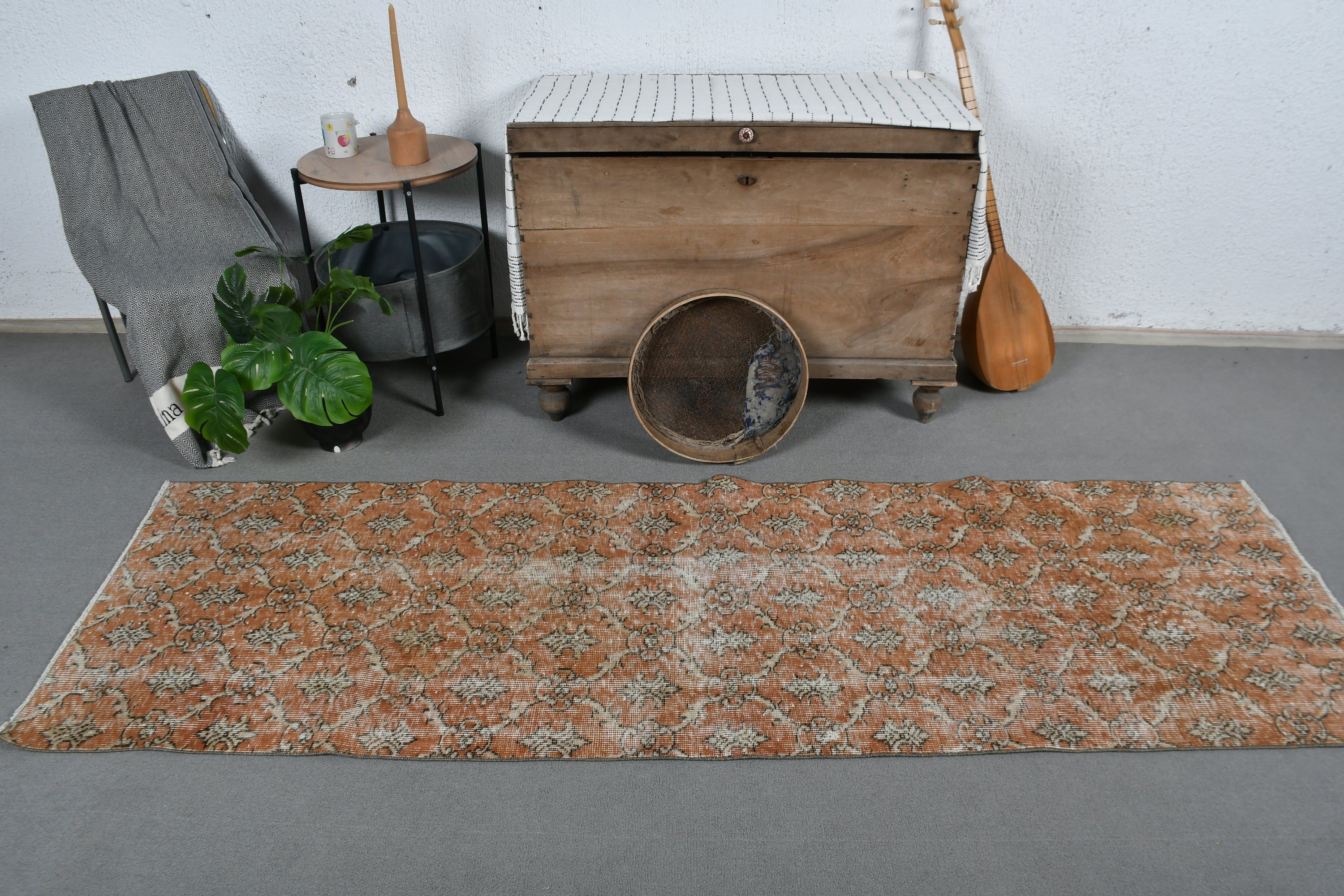 Turuncu Ev Dekor Halısı, Antika Halı, Yün Halı, 2.6x8.2 ft Runner Halıları, Yer Halısı, Mutfak Halısı, Koridor Halıları, Vintage Halı, Türk Halıları