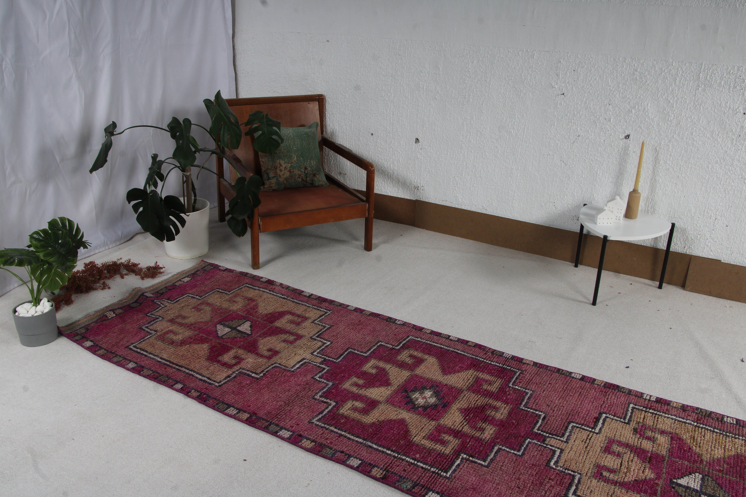 3.1x10.5 ft Runner Halı, Yer Halısı, Mor Boho Halılar, Türk Halısı, Vintage Runner Halısı, Vintage Halılar, Merdiven Halıları, Düz Dokuma Halı, Yün Halı