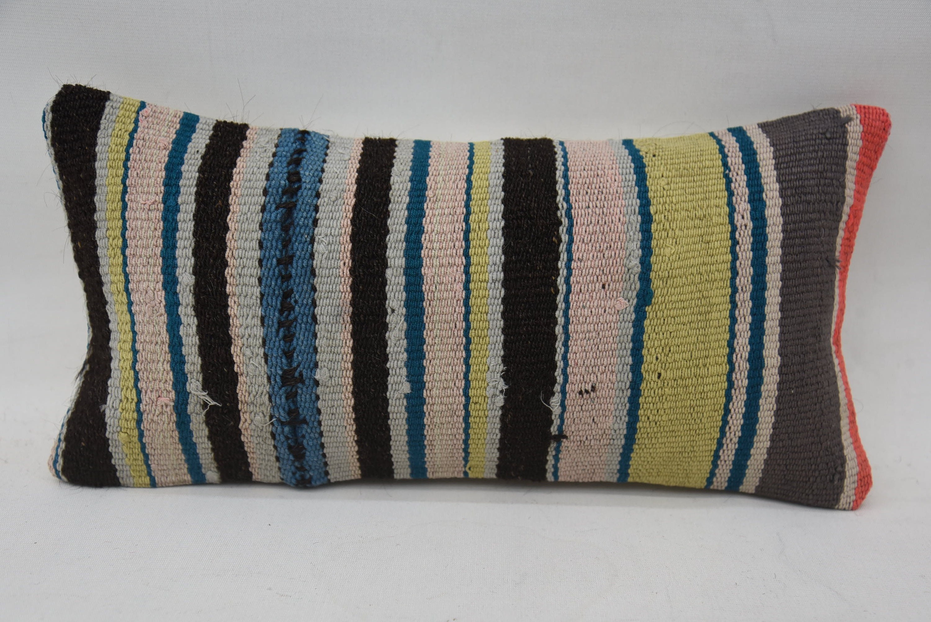 Kilim Pillow, Pastel Pillow, Antique Pillows, Accent Pillow Sham, 8"x16" Blue Pillow Cover, Bench Cushion Cover, Gift Pillow