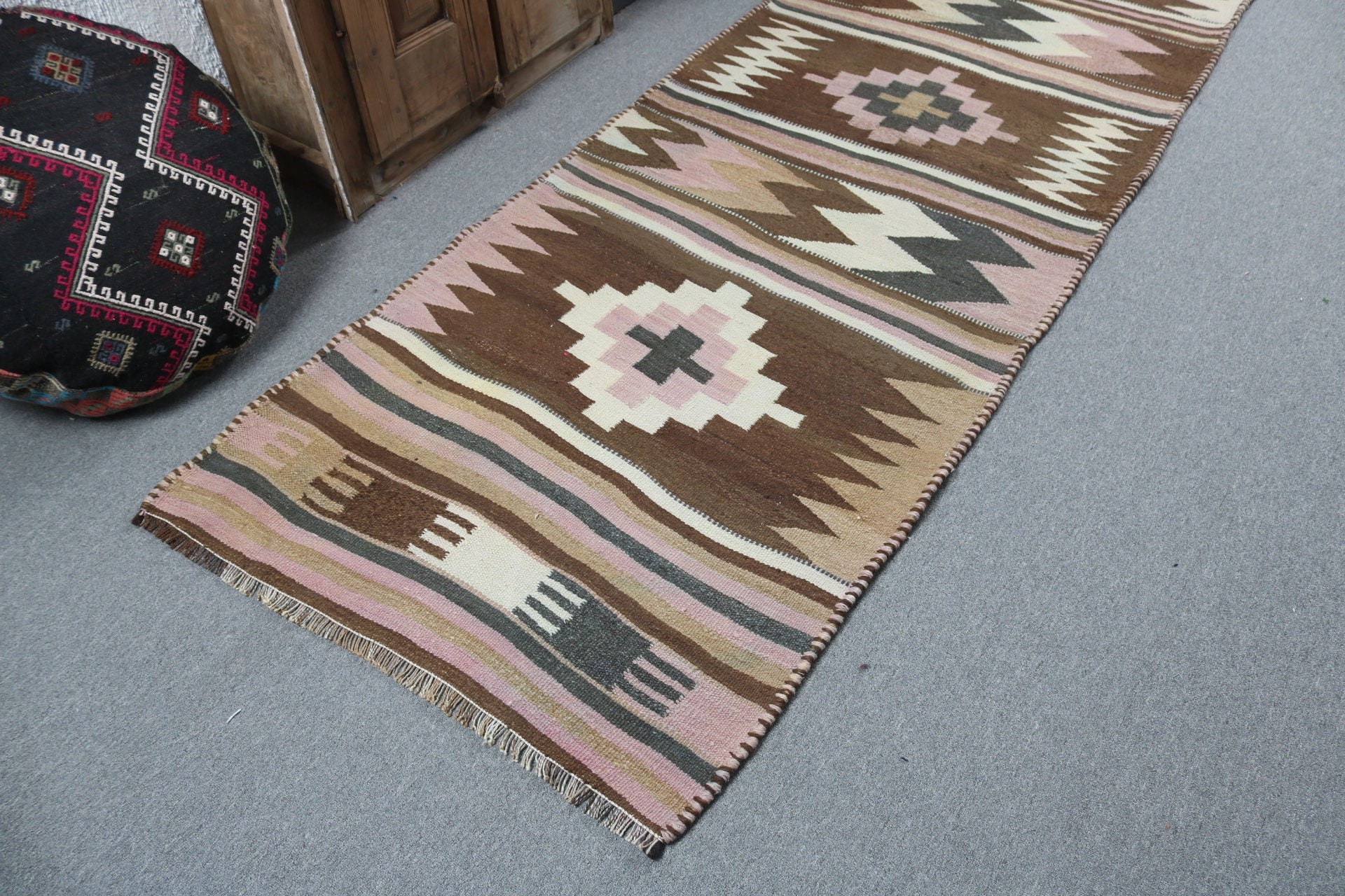 Uzun Yolluk Halıları, 3.2x9.8 ft Yolluk Halısı, Kilim, Ev Dekorasyonu Halısı, Koridor Halısı, Modern Halı, Kahverengi Nötr Halı, Vintage Halılar, Türk Halıları