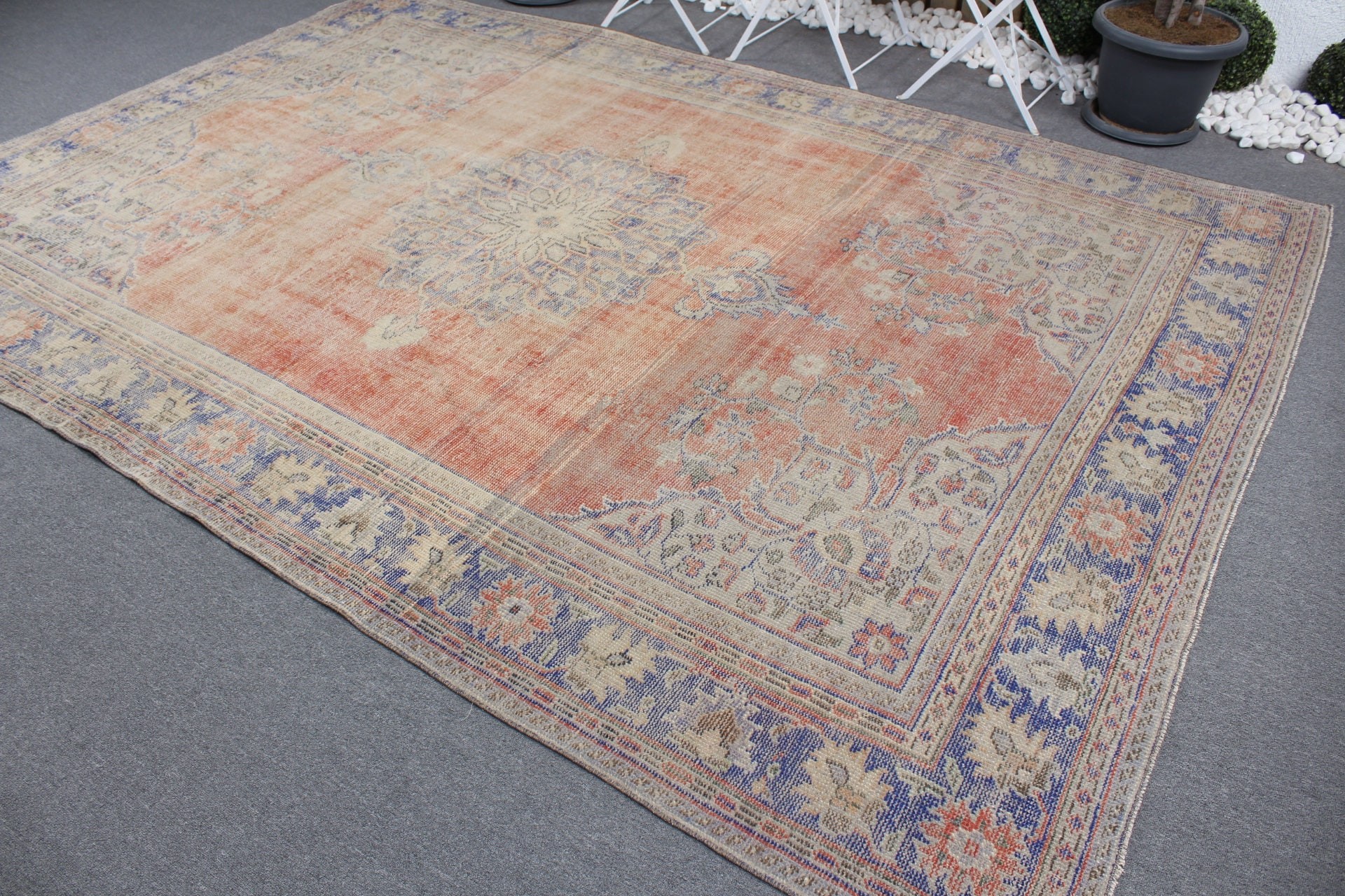 Red Floor Rug, Living Room Rugs, Oushak Rugs, Dining Room Rug, Pale Rug, Vintage Rug, Turkish Rug, Antique Rug, 7.5x10.8 ft Oversize Rug