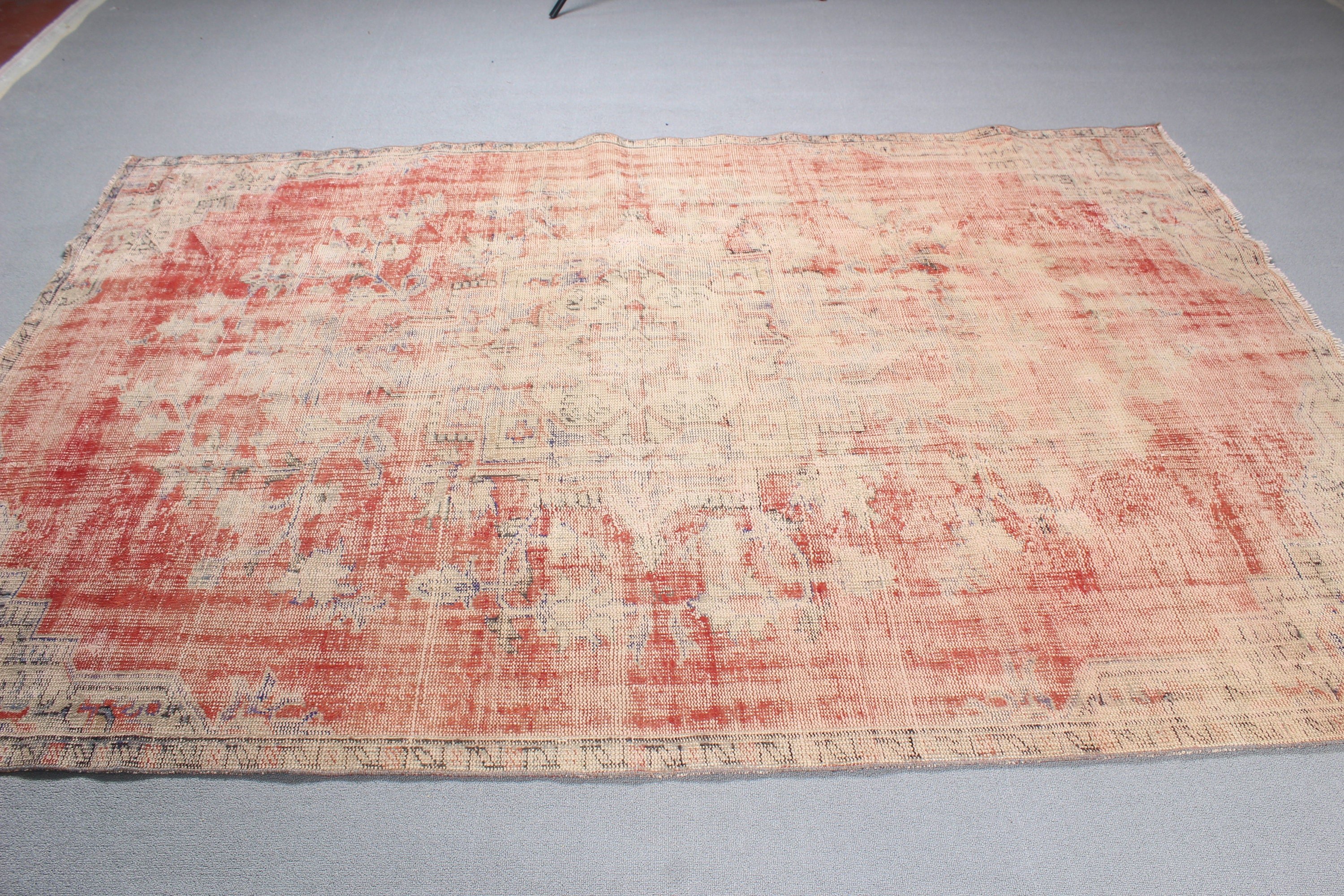 Turkish Rugs, Handwoven Rug, Geometric Rugs, Red Bedroom Rug, Vintage Rug, 5.9x8.8 ft Large Rug, Salon Rug, Artistic Rugs, Living Room Rugs