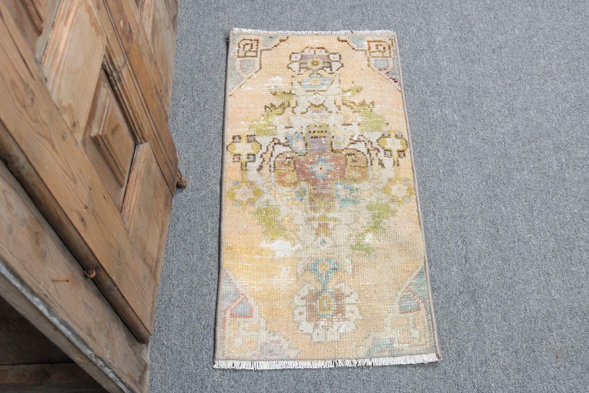 Entry Rug, Turkish Rug, Vintage Rug, 1.2x2.3 ft Small Rugs, Cool Rug, Door Mat Rug, Oushak Rugs, Rugs for Nursery, Beige Bedroom Rugs