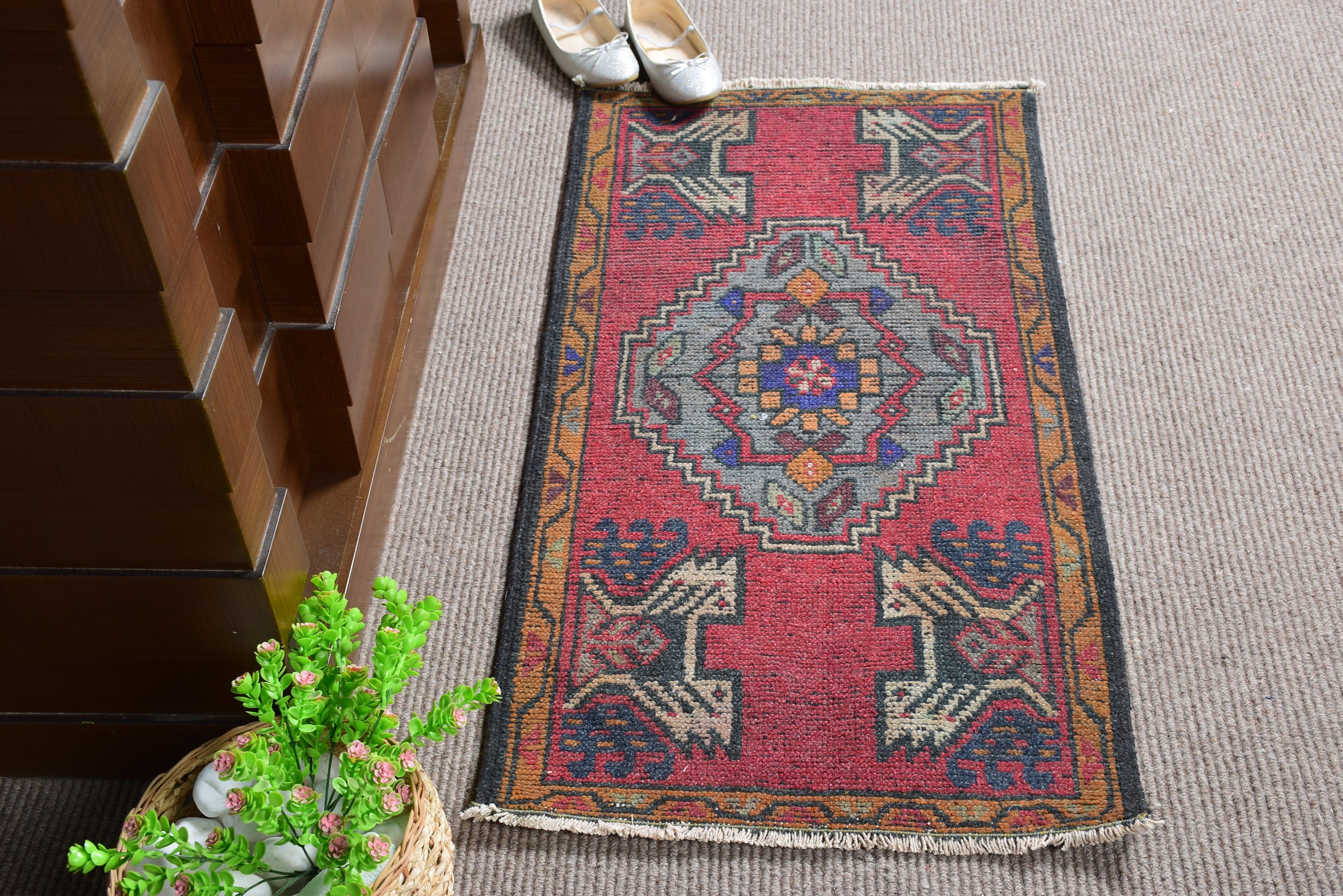 Turkish Rugs, Aztec Rug, Bedroom Rug, Rugs for Bedroom, Red Home Decor Rug, Moroccan Rugs, Vintage Rug, 1.7x3.3 ft Small Rug, Bathroom Rugs