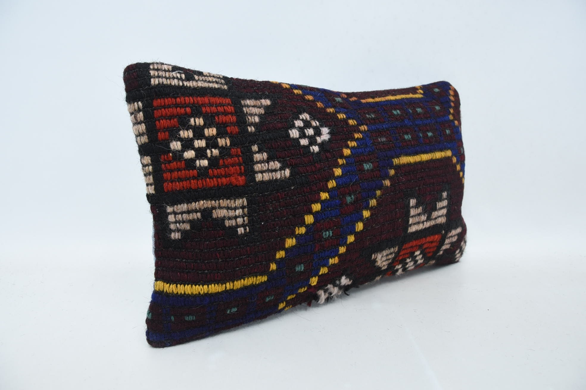 Interior Designer Pillow, Turkish Rugs Cushion Cover, Ethnical Kilim Rug Pillow, Home Decor Pillow, 12"x20" Brown Cushion Case