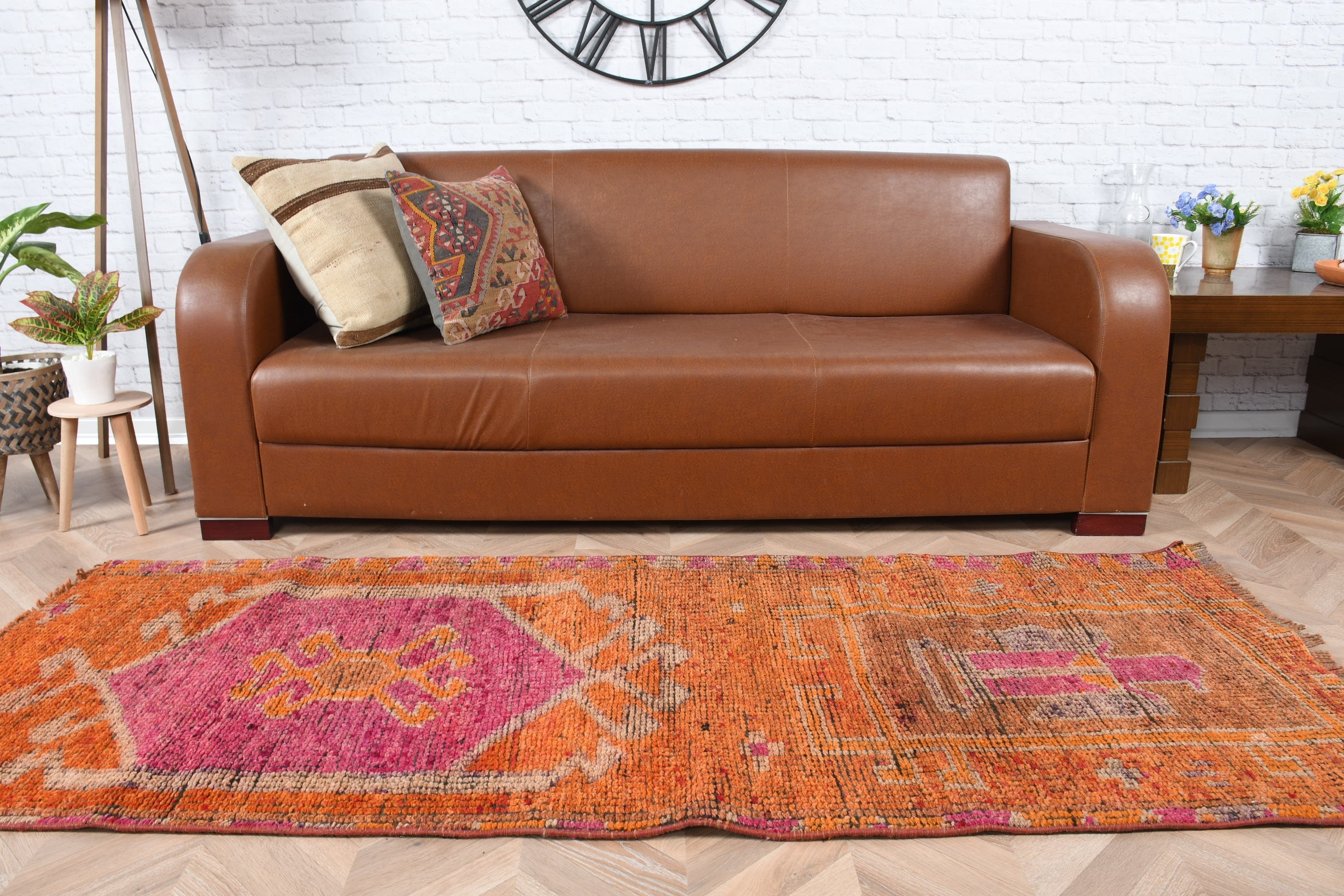 Vintage Halı, Turuncu 2.8x7.1 ft Runner Halı, Antika Halılar, Dış Mekan Halısı, Merdiven Halıları, Türk Halısı, Koridor Halısı