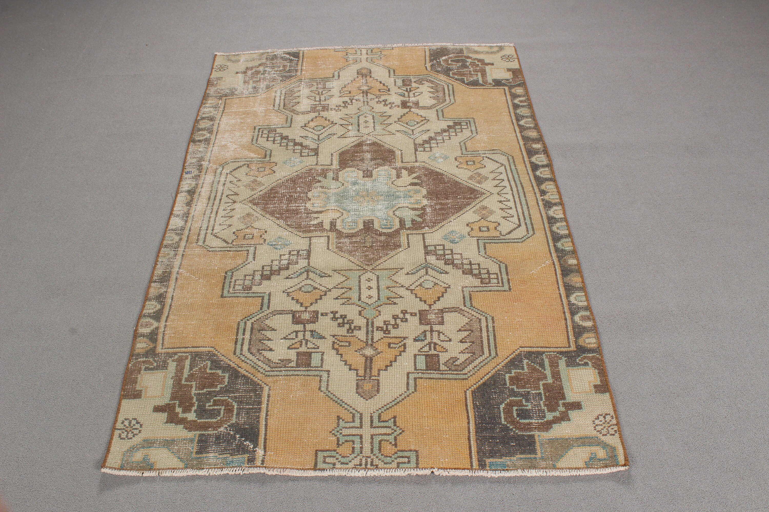 Yün Halı, 3.5x5.4 ft Aksan Halı, Boho Halı, Sarı Modern Halılar, Çocuk Halıları, Vintage Halılar, Türk Halıları, Vintage Vurgu Halıları