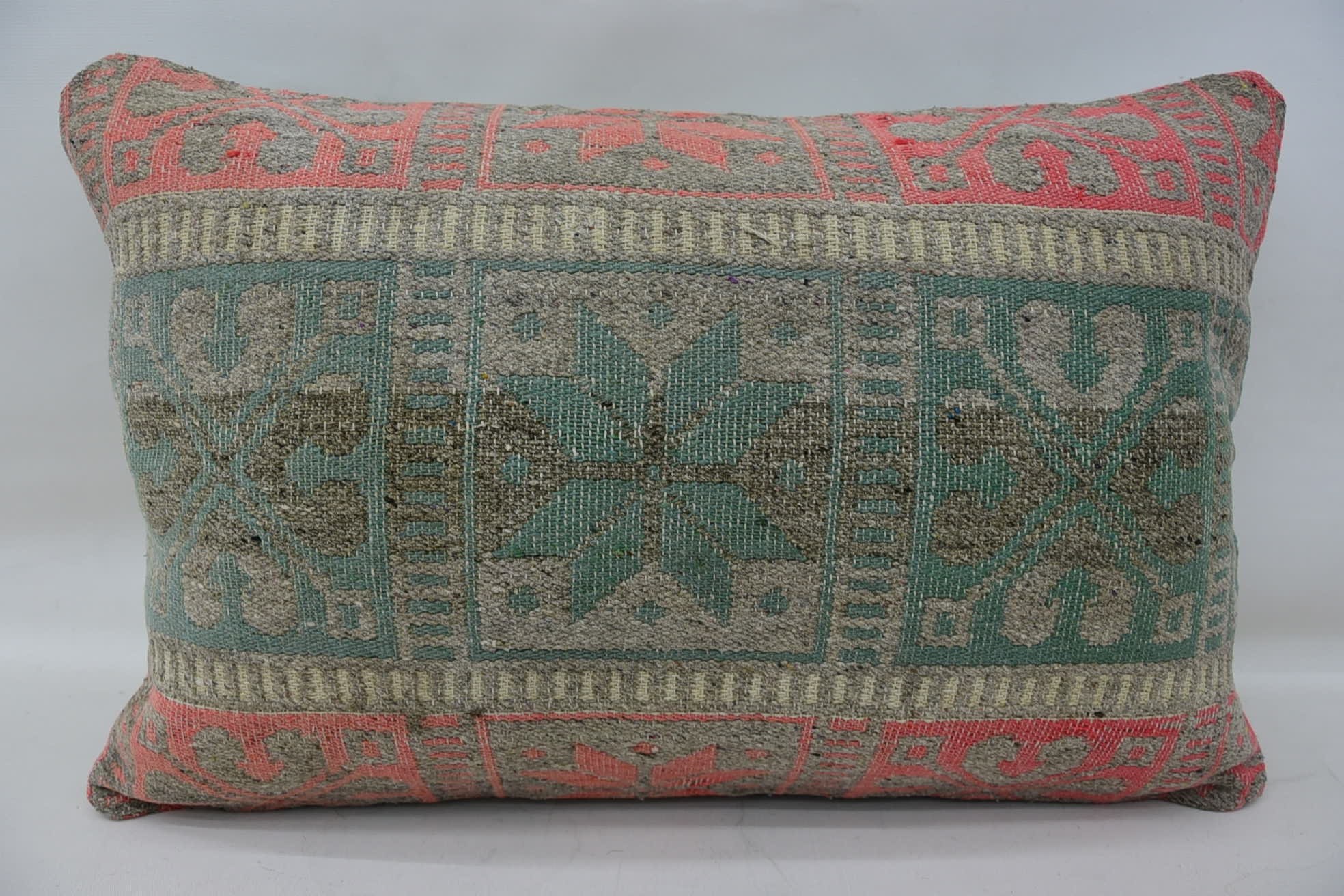 Turkish Rugs Cushion, Handmade Kilim Cushion, Vintage Kilim Throw Pillow, Interior Designer Pillow, 16"x24" Green Pillow