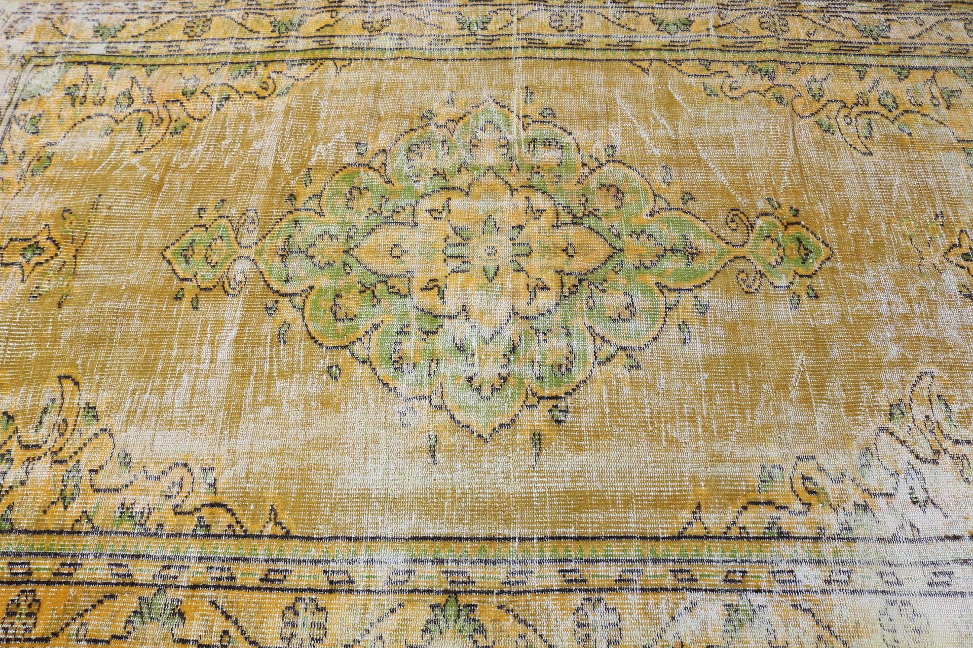 Indoor Rug, Rugs for Floor, Turkish Rugs, Distressed Rug, Oushak Rugs, 4.8x8.3 ft Area Rugs, Bedroom Rugs, Vintage Rug, Yellow Oushak Rug