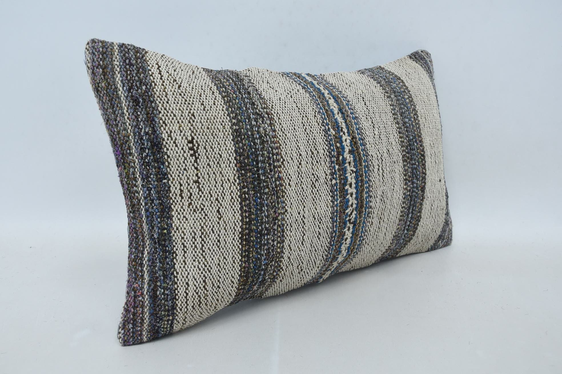 Kilim Cushion Sham, Aztec Pillow, Throw Kilim Pillow, 12"x20" Beige Cushion Case, Sofa Bolster Cushion, Boho Pillow Sham Cover