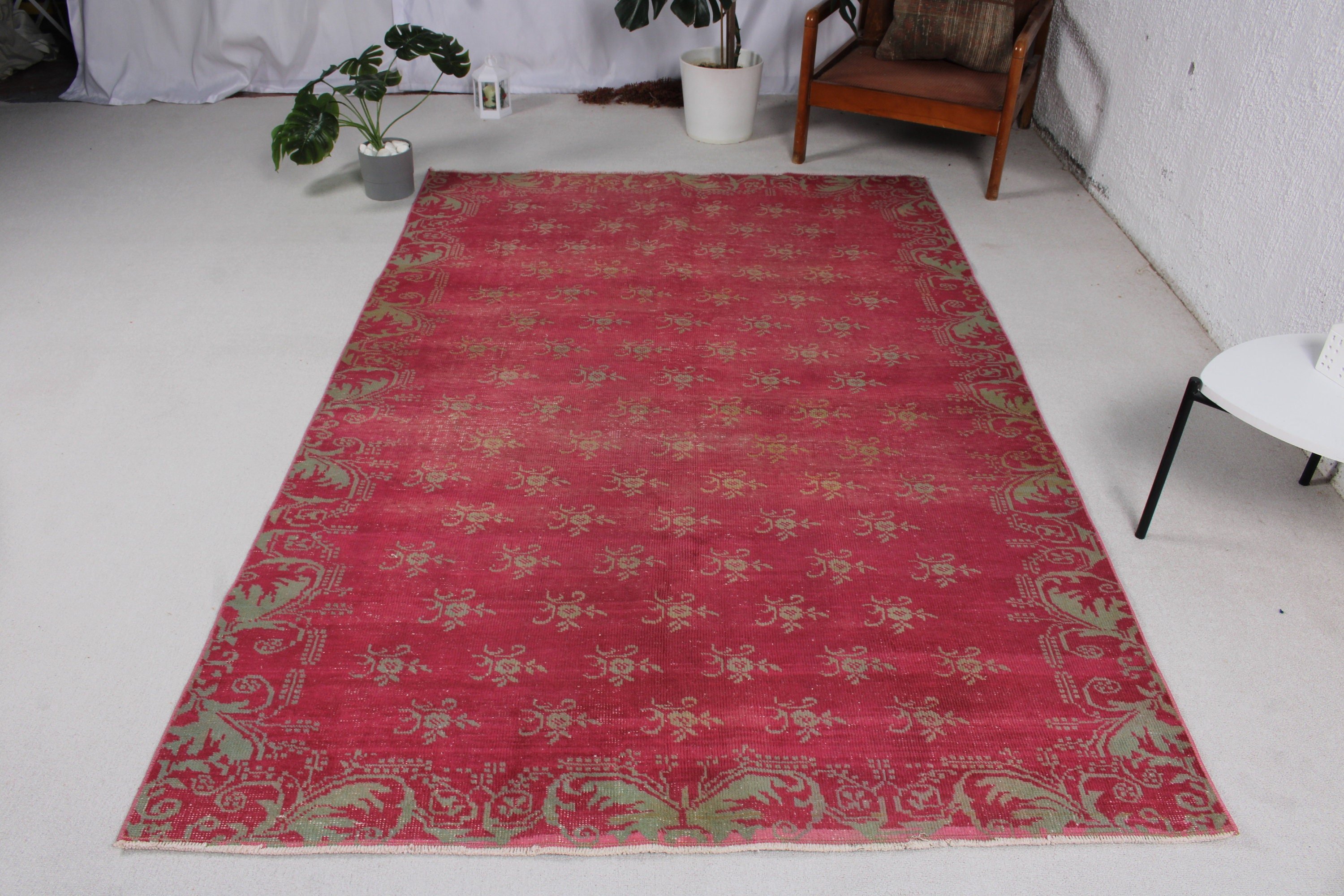 Ofis Halıları, 5.2x8 ft Büyük Halılar, Pembe Boho Halılar, Büyük Vintage Halı, Vintage Halı, Yemek Odası Halısı, Oryantal Halı, Nötr Halılar, Türk Halısı