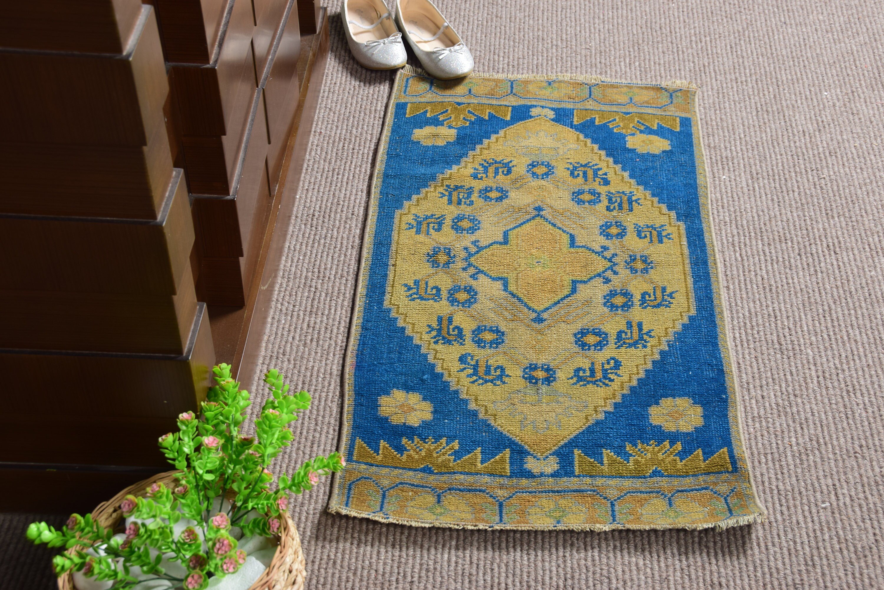 Mutfak Halıları, 1.6x3 ft Küçük Halı, Mutfak Halısı, Çocuk Halısı, Sarı Anadolu Halısı, Vintage Halı, Türk Halıları, Antika Halı, Yatak Odası Halıları