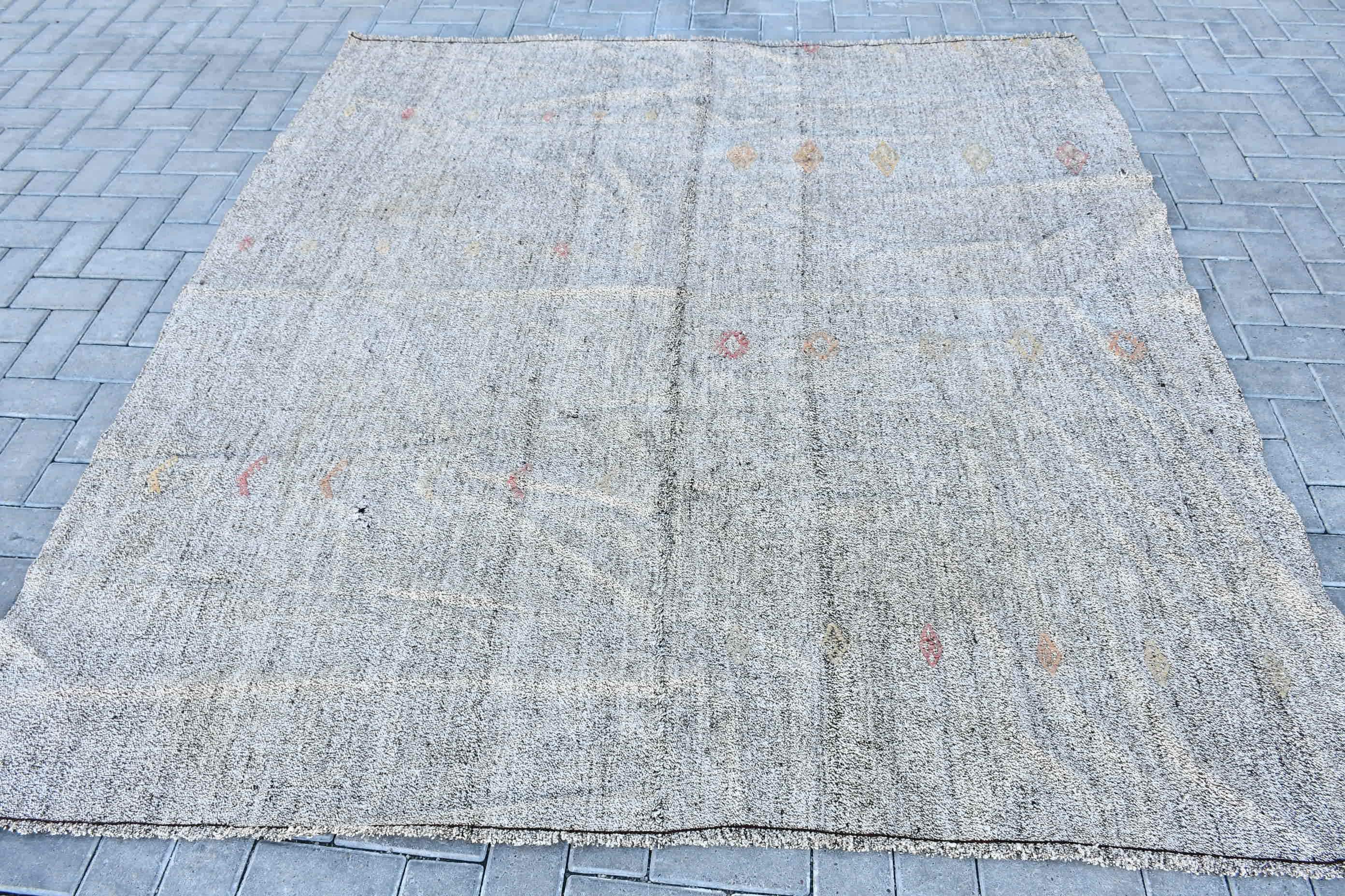 Oturma Odası Halısı, Salon Halısı, Türk Halısı, Bej Ev Dekorasyonu Halıları, Vintage Halı, Havalı Halı, Oushak Halısı, Kilim, 6.7x7.3 ft Büyük Halılar, Etnik Halı