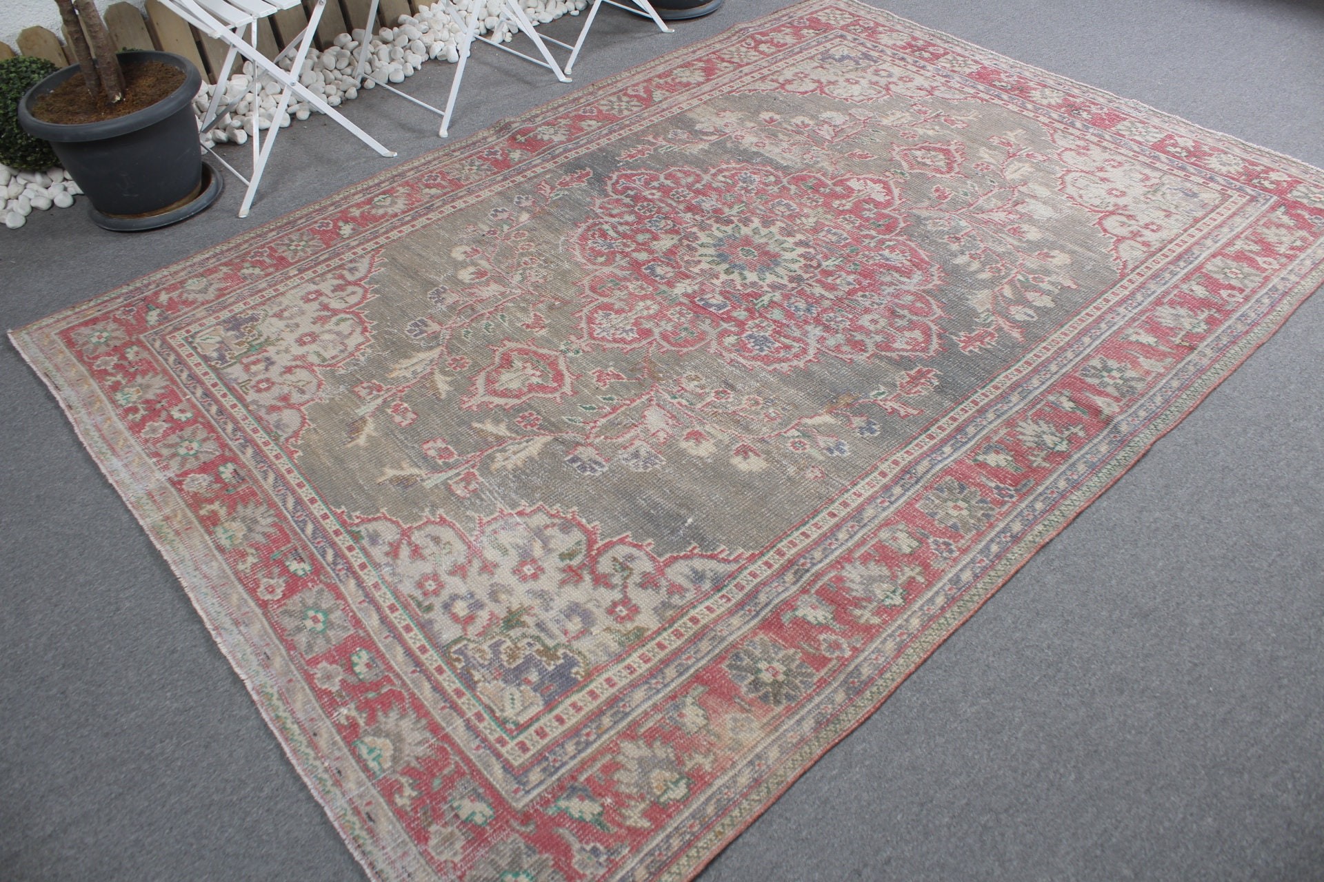 Salon Halıları, Vintage Halı, 6x8,7 ft Büyük Halı, Yatak Odası Halısı, Türk Halısı, Anadolu Halıları, Oturma Odası Halısı, Gri Soğuk Halı, Oushak Halıları