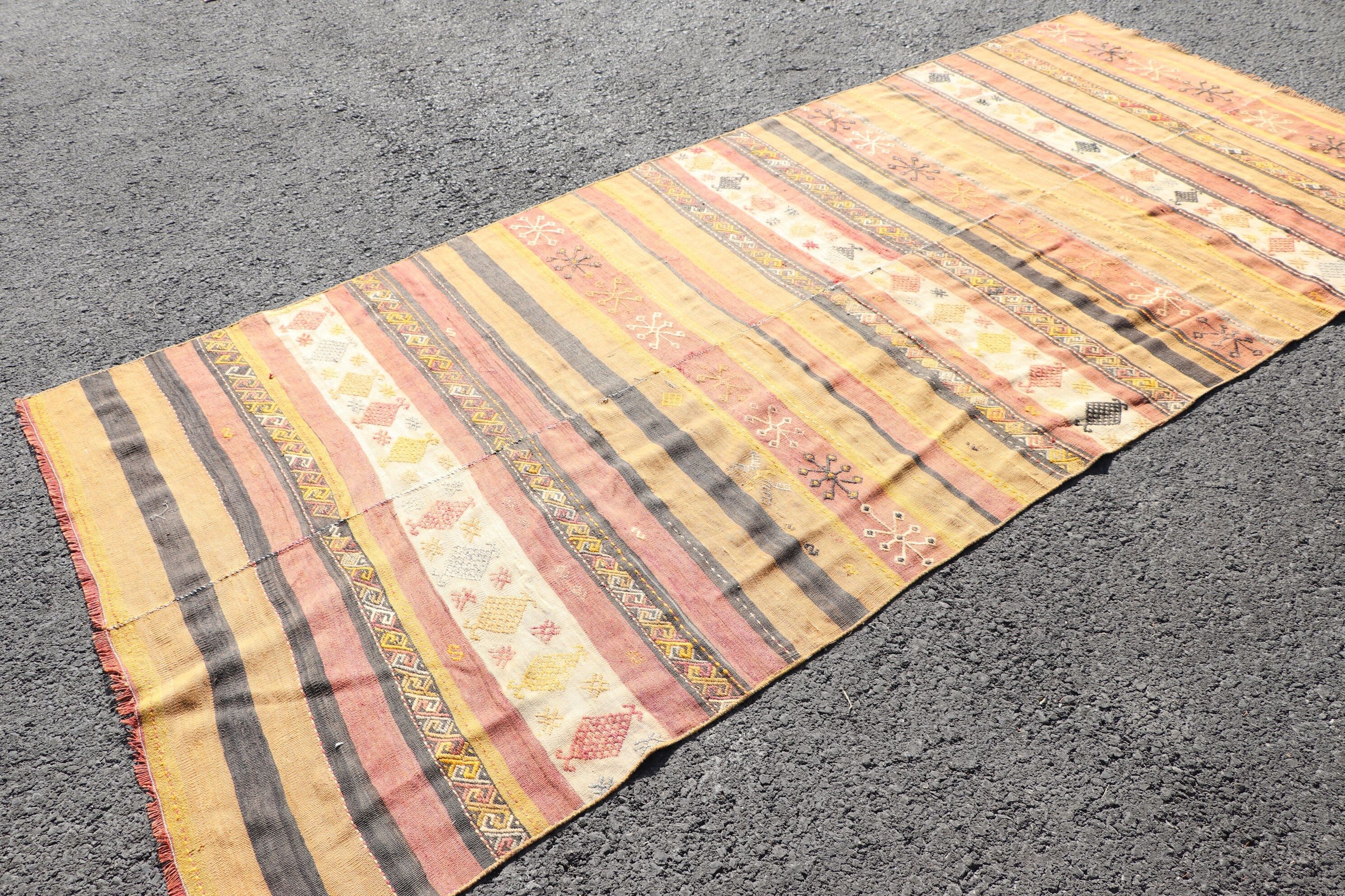 Vintage Halı, Yün Halı, Oryantal Halı, Kilim, Türk Halıları, 4,6x10,1 ft Büyük Halılar, Oturma Odası Halısı, Yemek Odası Halıları, Sarı Yatak Odası Halıları