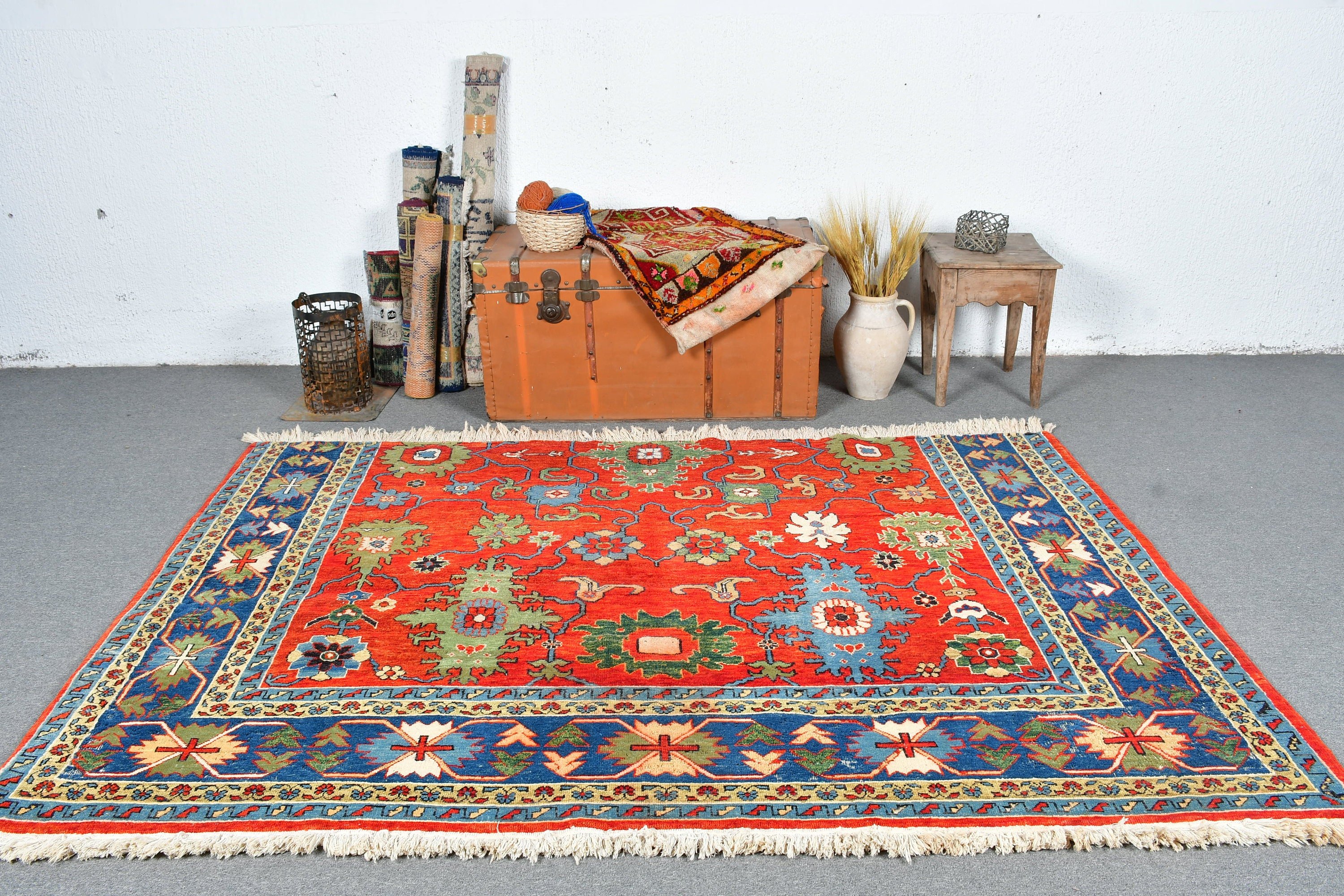 Red Home Decor Rug, Dining Room Rug, Turkish Rug, 5.2x7.7 ft Large Rugs, Oriental Rug, Living Room Rug, Vintage Rugs, Anatolian Rugs