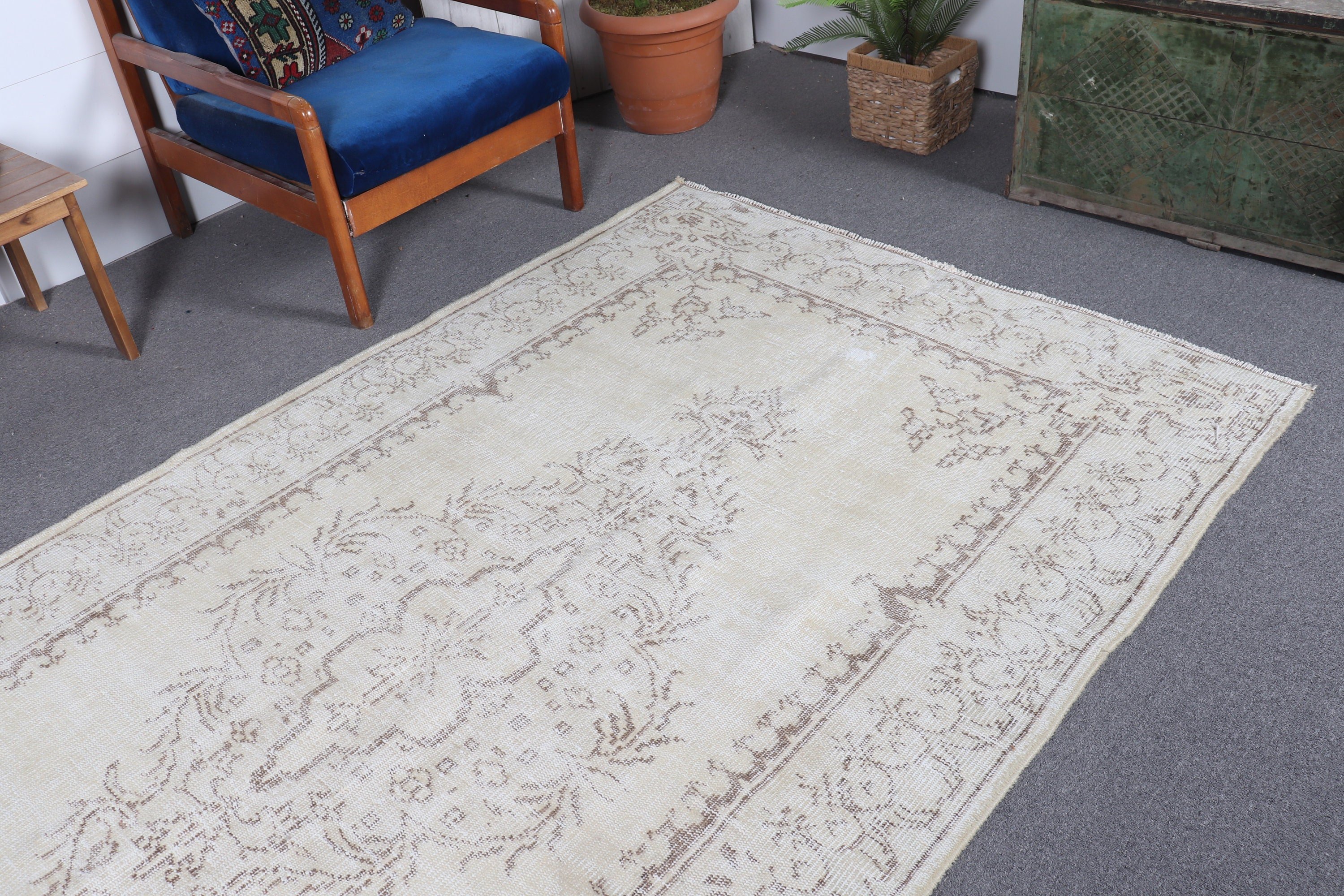 Bej Havalı Halılar, Mutfak Halısı, 5.1x8.8 ft Büyük Halı, Etnik Halı, Oturma Odası Halısı, Havalı Halı, Yemek Odası Halıları, Türk Halısı, Vintage Halılar