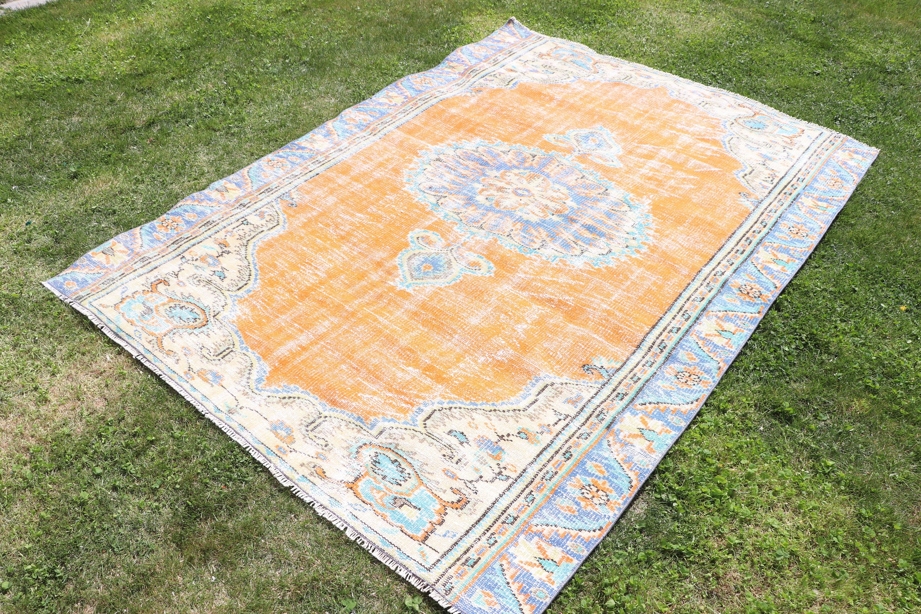 Bedroom Rug, Kitchen Rug, Orange Oriental Rug, Vintage Rug, Rugs for Area, 5.2x7.2 ft Area Rug, Turkish Rugs, Floor Rugs