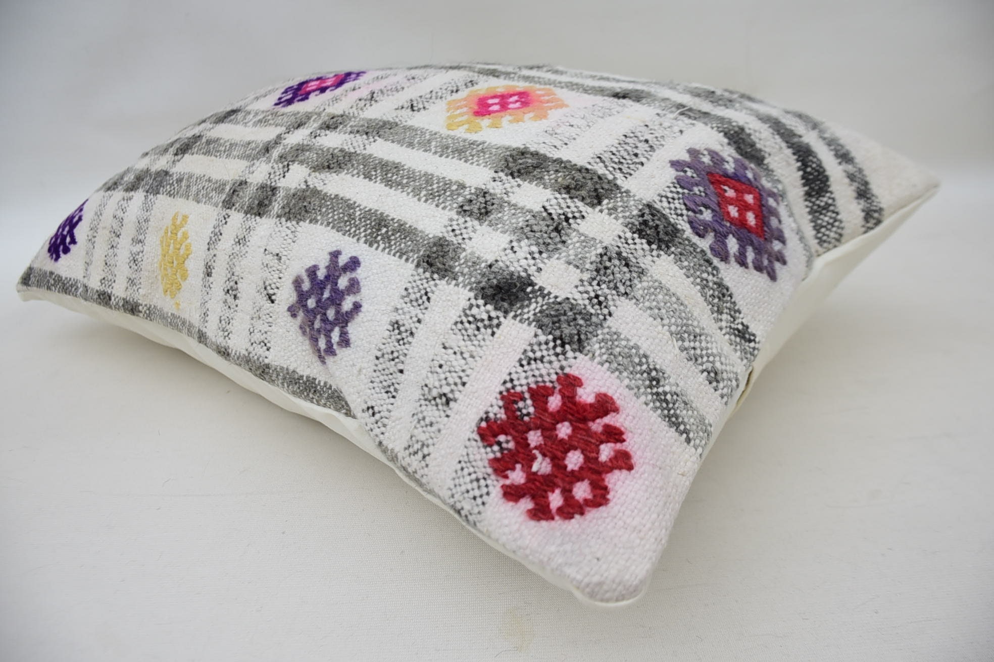 Pillow for Sofa, Ethnical Kilim Rug Pillow, Decorative Cushion Cover, Vintage Pillow, 16"x24" White Pillow Sham, Luxury Cushion Case