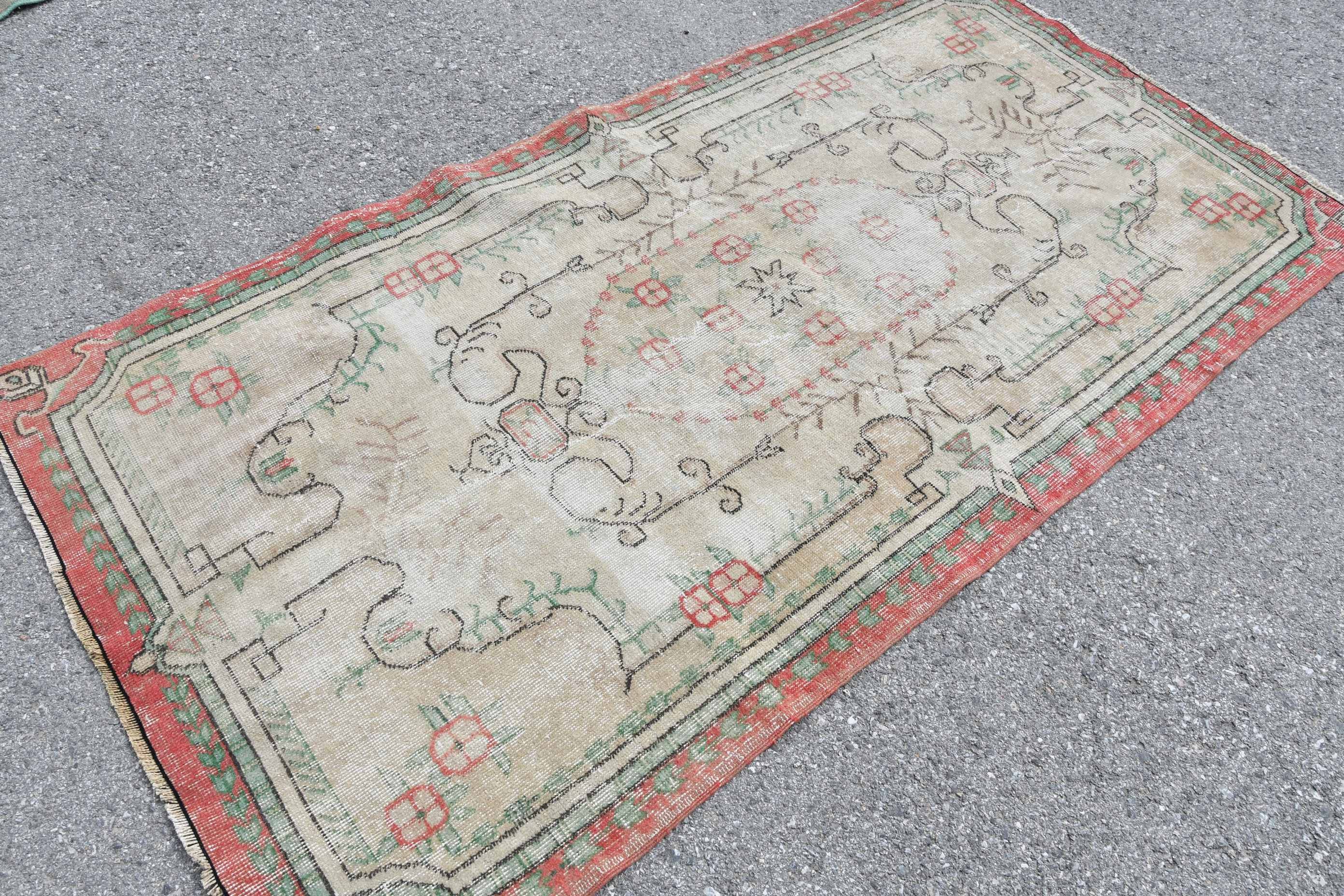 Oriental Rug, Rugs for Bedroom, Nursery Rugs, Vintage Rug, 3.7x7.3 ft Area Rug, Oushak Rug, Turkish Rug, Floor Rugs, Red Bedroom Rug