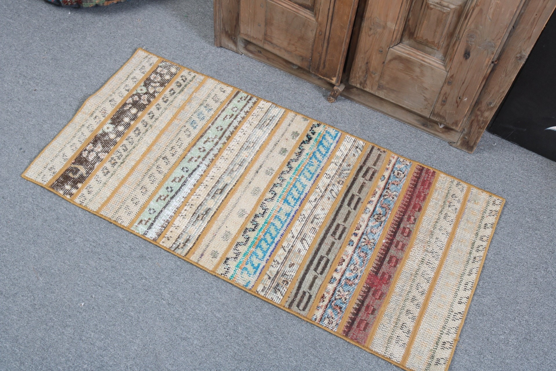 Bathroom Rugs, Beige Kitchen Rugs, Luxury Rugs, Handmade Rug, Boho Rugs, 1.8x3.9 ft Small Rugs, Door Mat Rugs, Vintage Rug, Turkish Rug