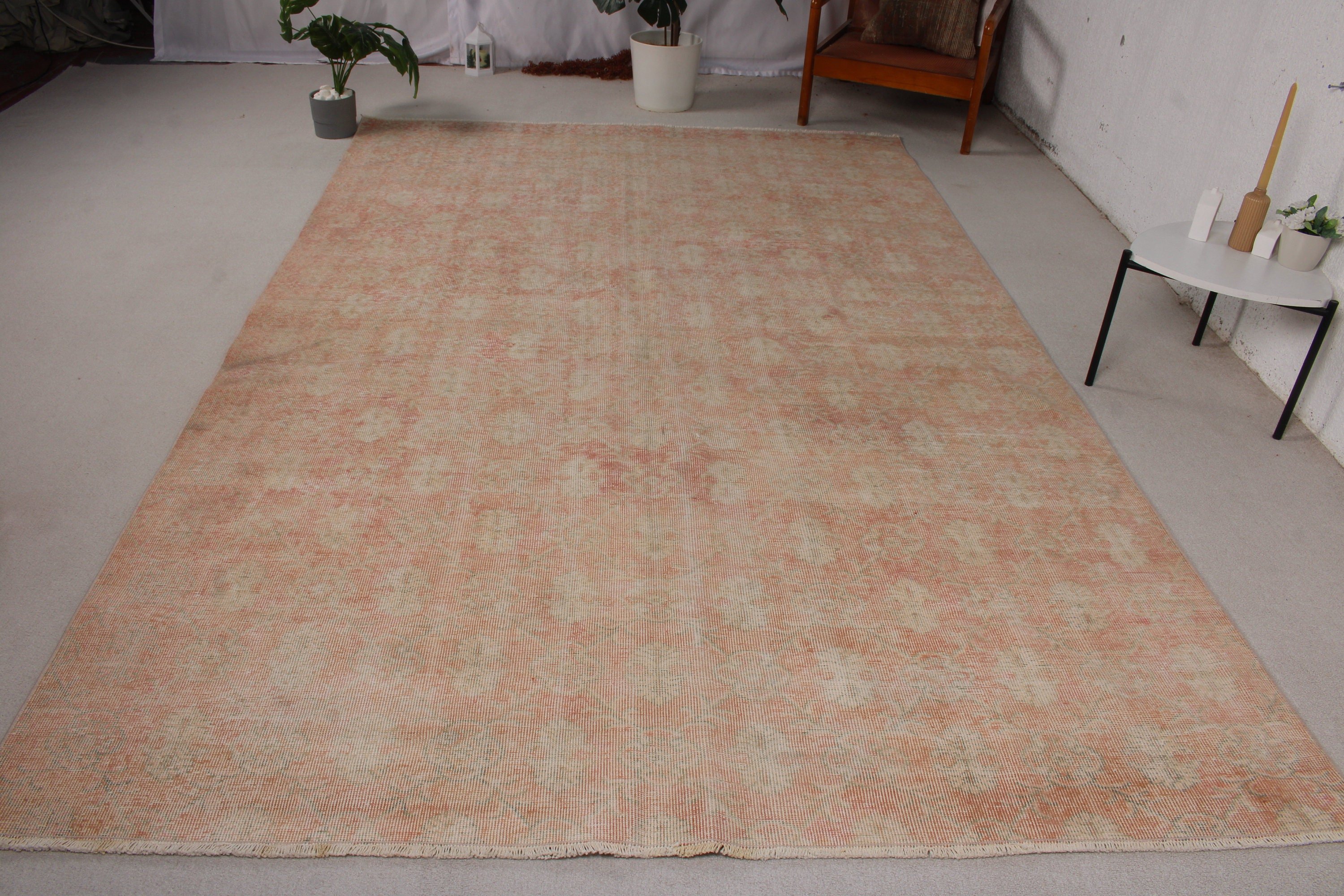 Türk Halısı, Bej Ev Dekorasyonu Halıları, Oushak Halıları, 6.8x10.3 ft Büyük Boy Halı, Vintage Halı, Lüks Halı, Büyük Boy Türk Halıları