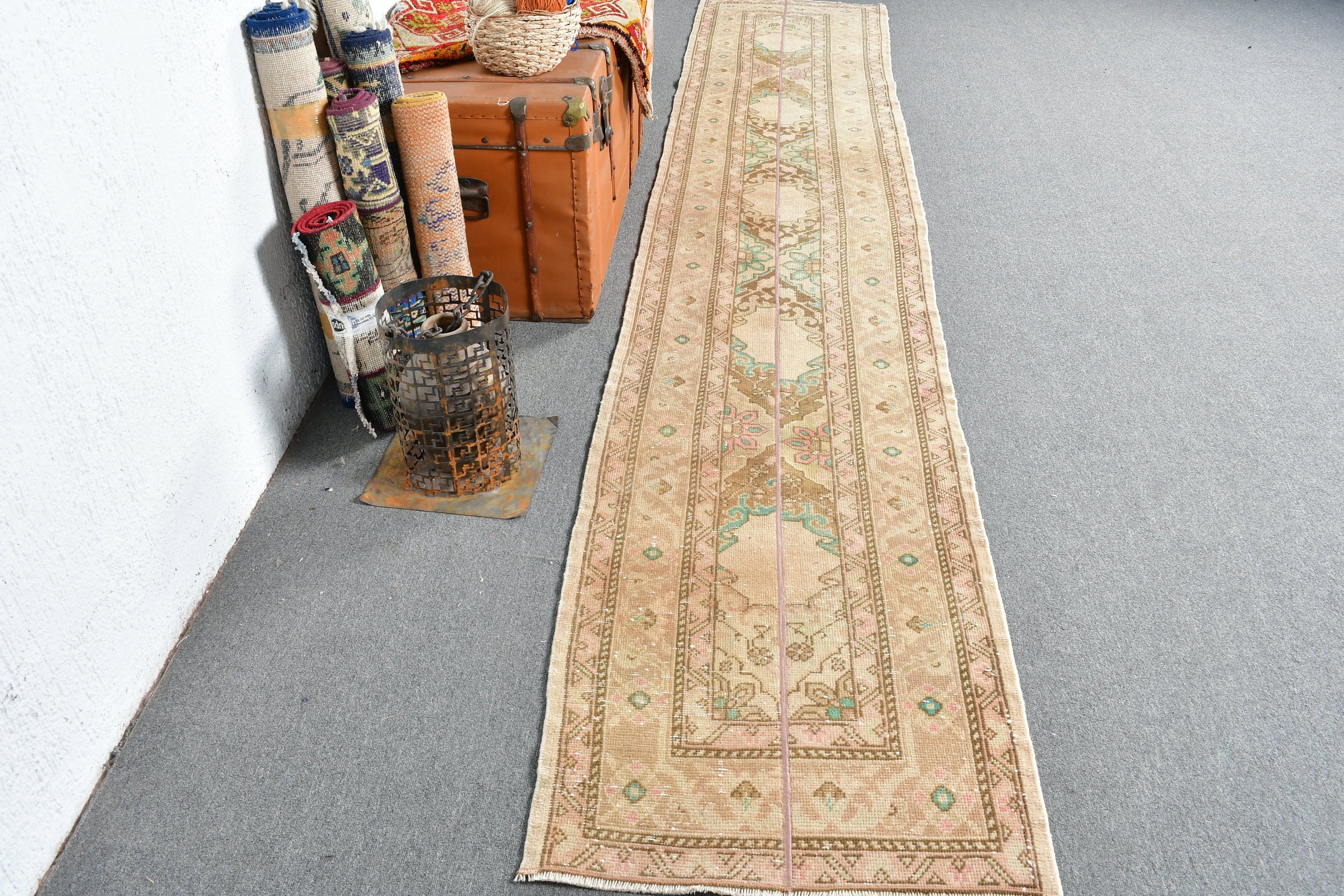 2.3x12.2 ft Runner Rugs, Brown Moroccan Rug, Floor Rugs, Outdoor Rugs, Turkish Rug, Vintage Rug, Hallway Rugs, Corridor Rug, Oushak Rugs