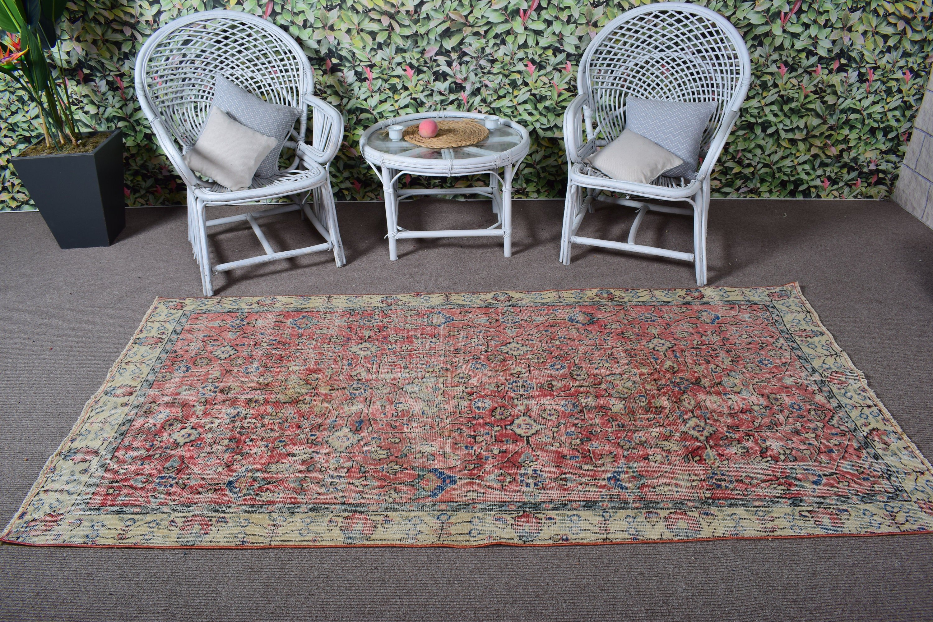 Rugs for Kitchen, Vintage Rugs, 4x7.8 ft Area Rugs, Cool Rug, Turkish Rug, Boho Area Rug, Floor Rug, Wool Rug, Tribal Rug, Red Kitchen Rug