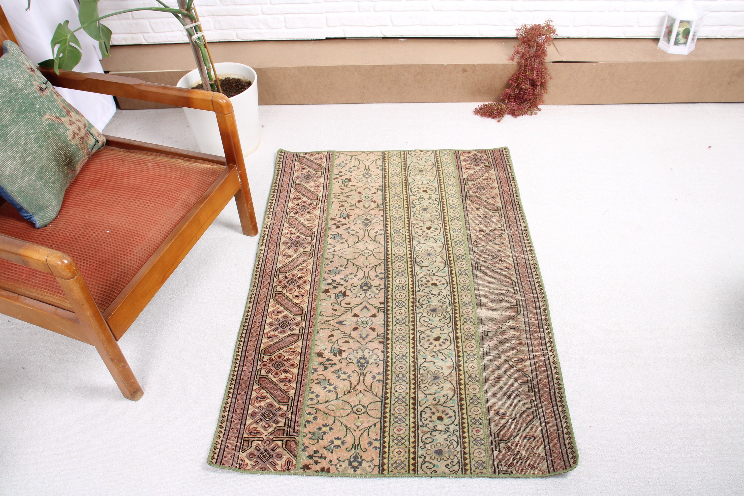 Bedroom Rugs, Rugs for Nursery, Handwoven Rug, Green Floor Rug, Oushak Rugs, 2.8x4 ft Small Rug, Turkish Rugs, Entry Rugs, Vintage Rug