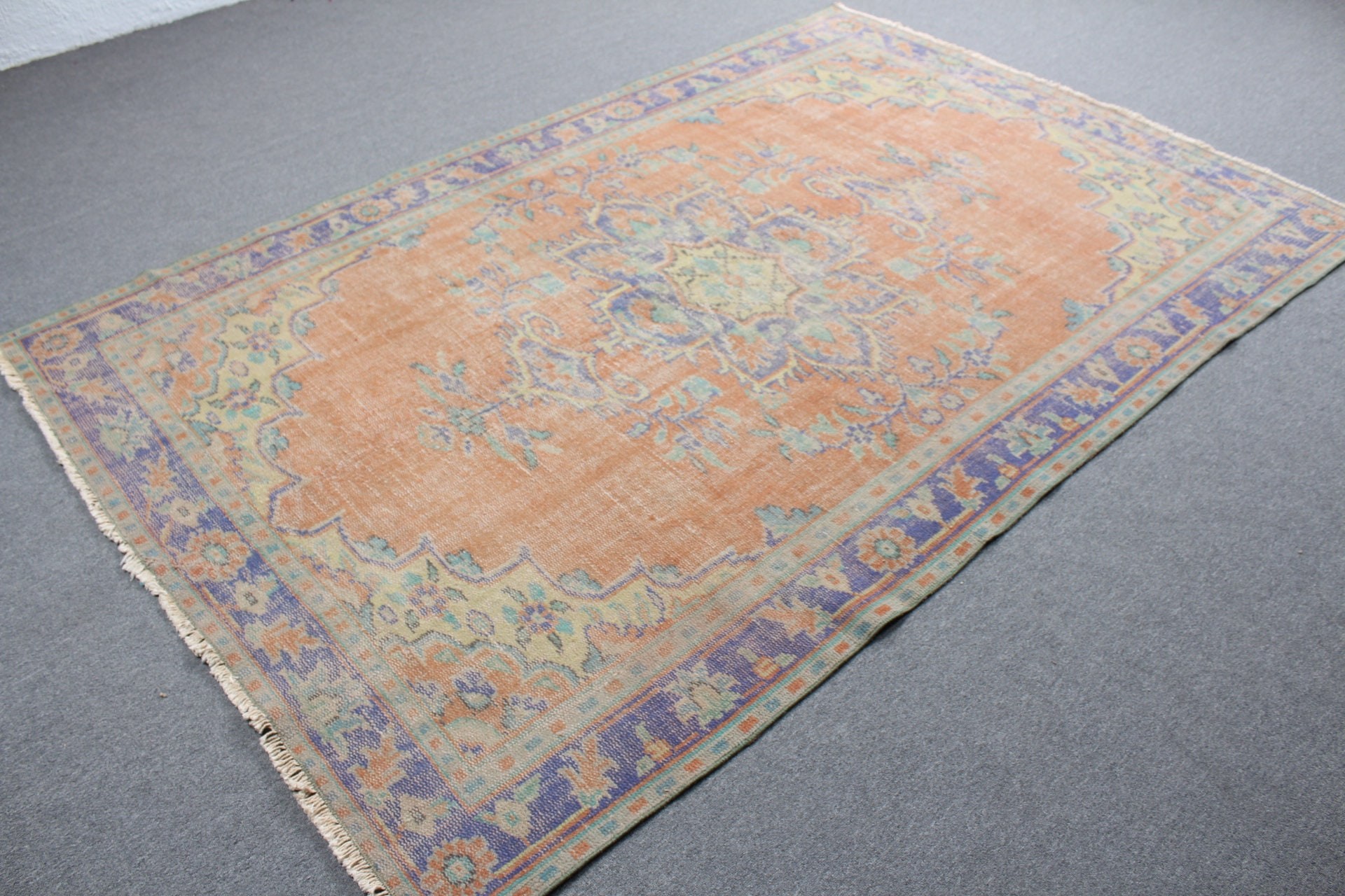 Floor Rugs, Rugs for Dining Room, Turkish Rugs, Boho Rugs, Salon Rugs, Vintage Rug, Orange Oriental Rug, Bedroom Rugs, 5.8x8.7 ft Large Rug