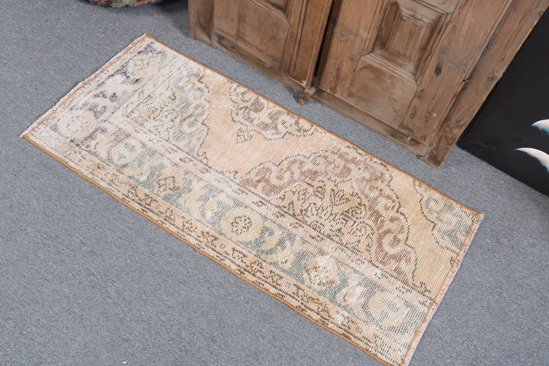 Vintage Halı, Turuncu Fas Halıları, 1.6x3.7 ft Küçük Halılar, Türk Halısı, Paspas Halısı, Banyo Halıları, Yatak Odası Halıları, Lüks Halı