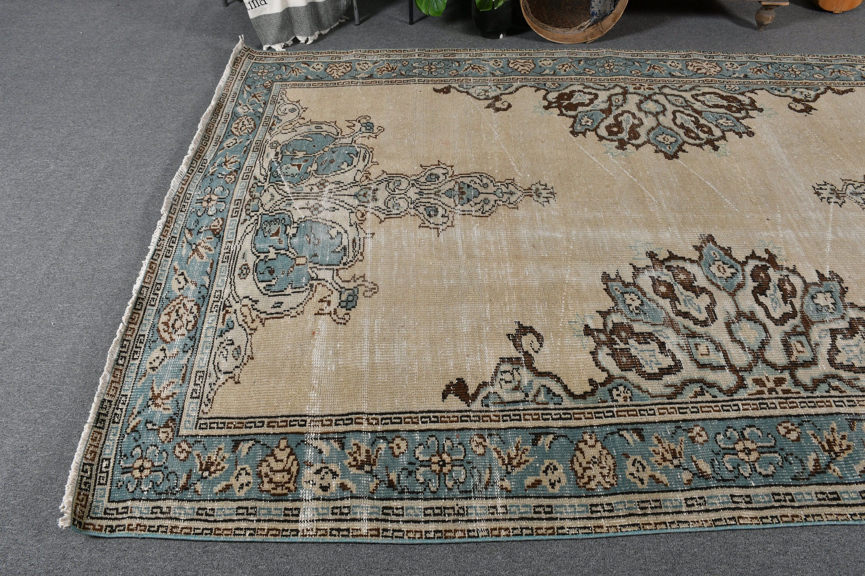 Turkish Rug, Home Decor Rug, Dining Room Rug, 6.1x10.2 ft Large Rugs, Oriental Rugs, Rugs for Salon, Vintage Rugs, Beige Bedroom Rug