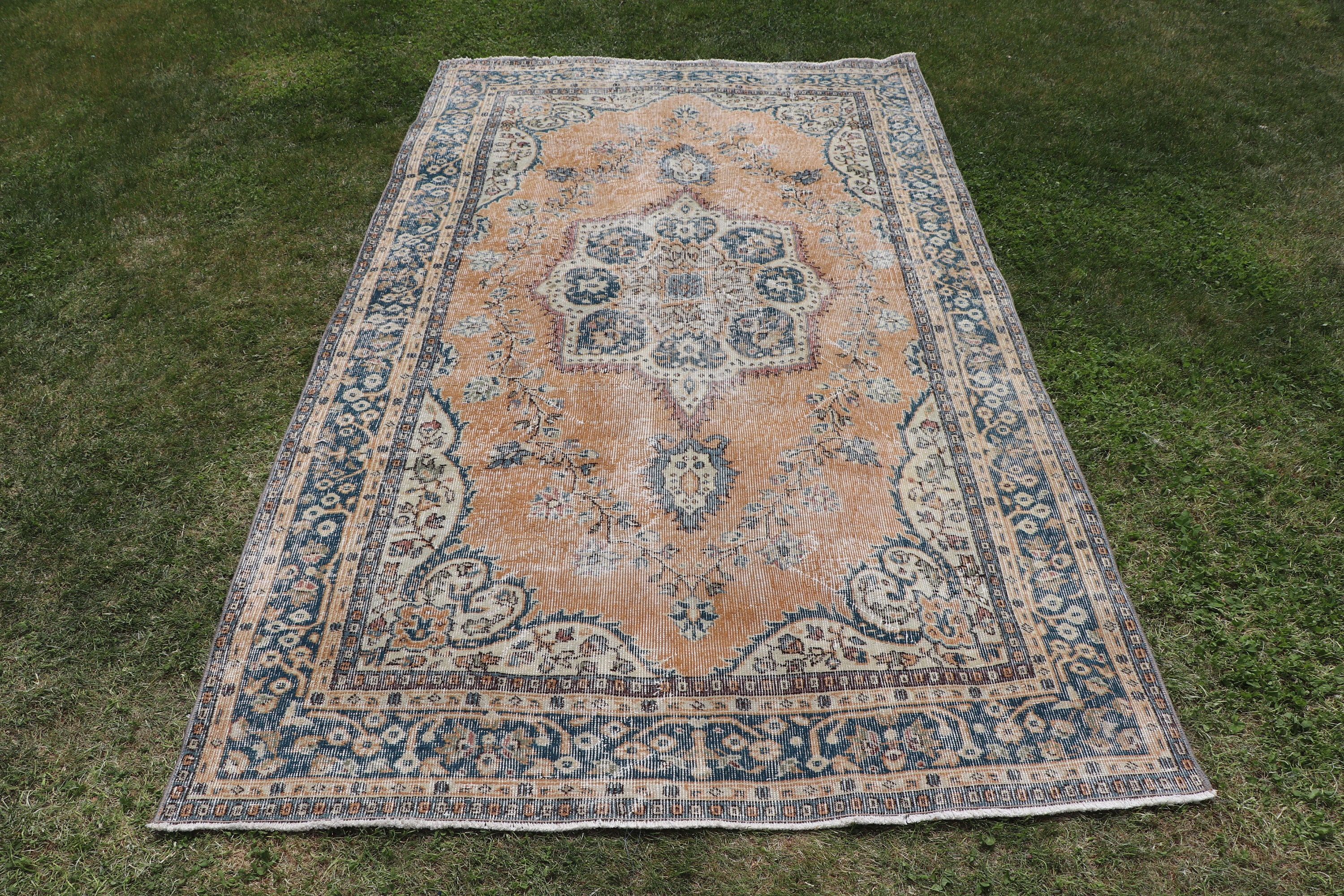 Turkish Rug, Vintage Area Rugs, Office Rug, Neutral Rugs, 4.4x7.8 ft Area Rug, Oushak Rugs, Blue Antique Rugs, Vintage Rugs, Kitchen Rugs