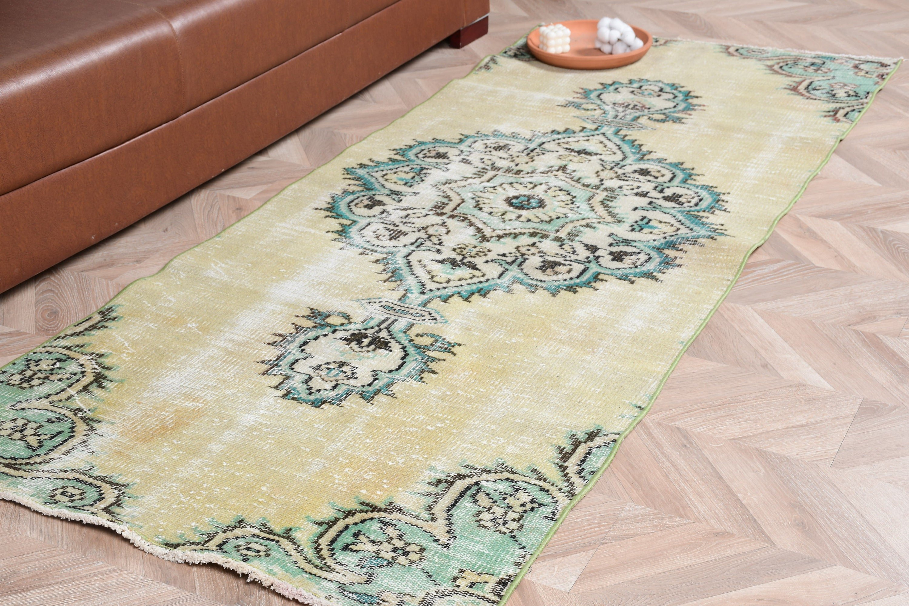 Wool Rugs, 3x7.2 ft Accent Rugs, Rugs for Kitchen, Kitchen Rug, Turkish Rugs, Entry Rugs, Green Oriental Rug, Vintage Rug