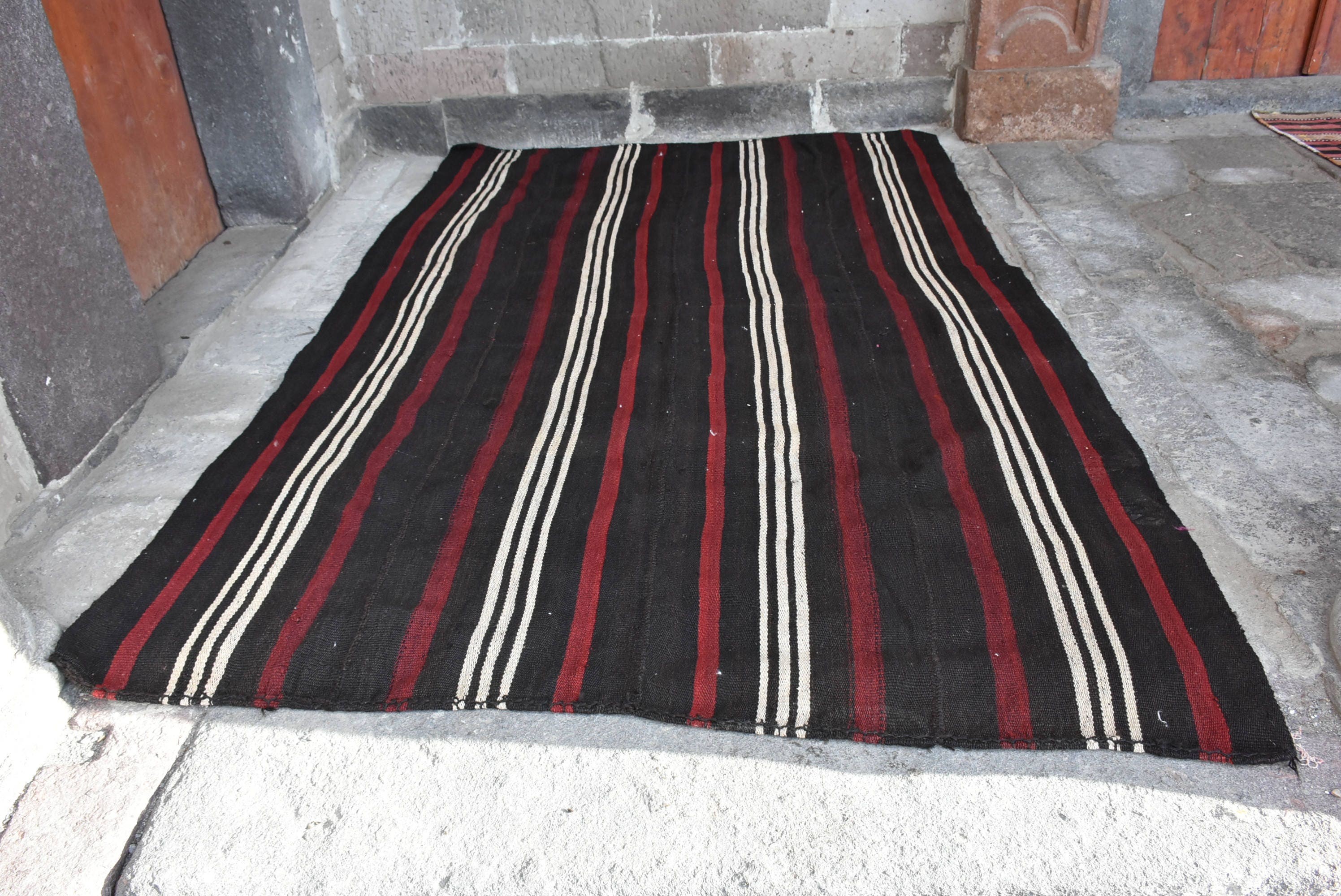 Turkish Rug, Black  6.1x9.4 ft Large Rug, Moroccan Rug, Dining Room Rugs, Kilim, Bedroom Rugs, Vintage Rug, Living Room Rug