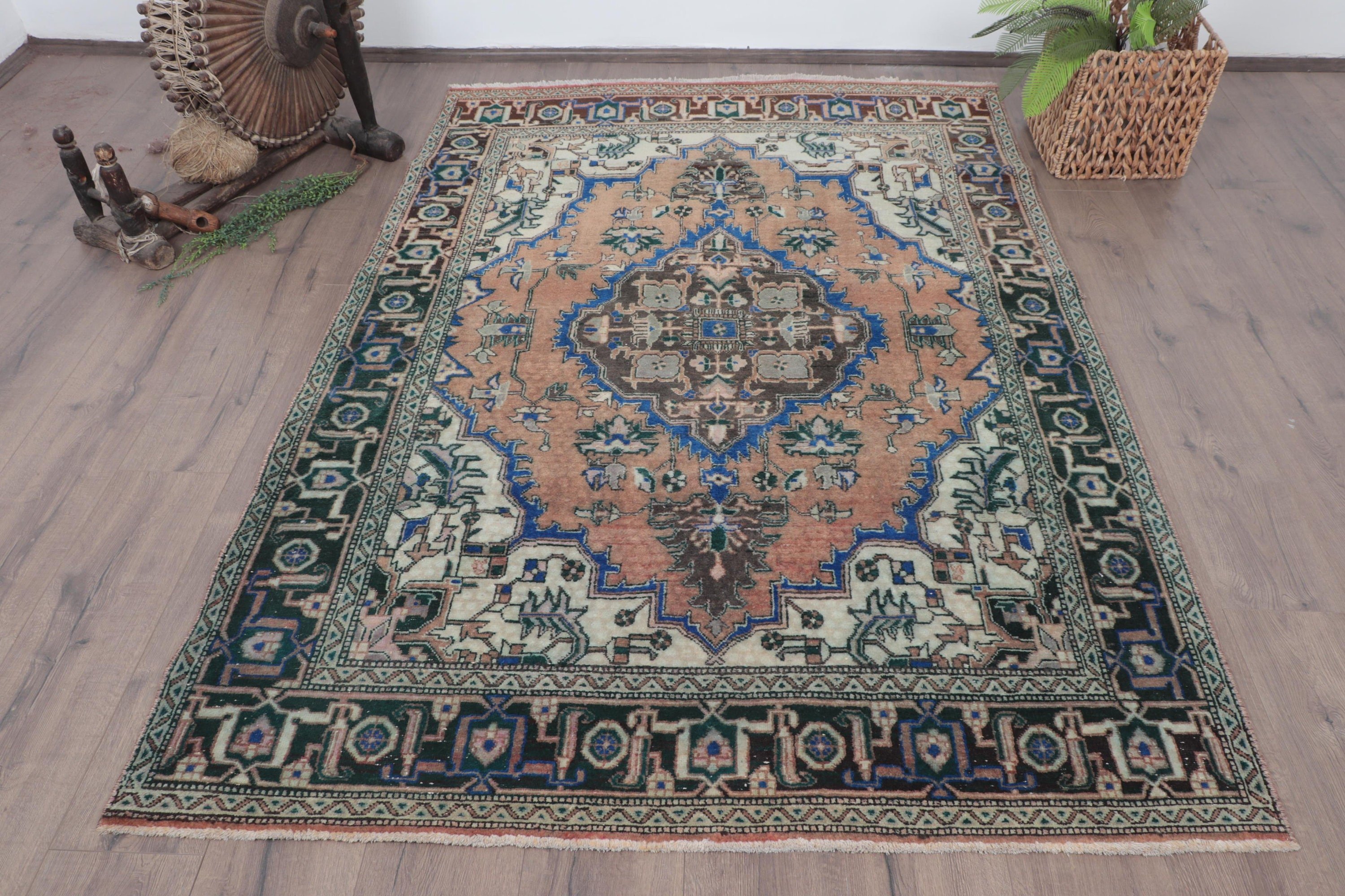 Vintage Halılar, 4.8x6.9 ft Alan Halıları, Nötr Halılar, Türk Halıları, Ev Dekorasyonu Halısı, Vintage Alan Halısı, Yatak Odası Halıları, Kahverengi Ev Dekorasyonu Halıları